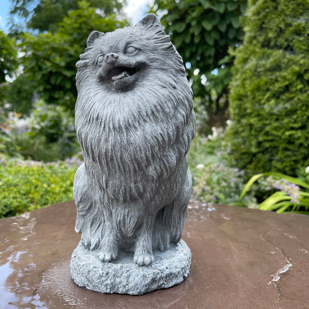 Handmade Painted Concrete Pomeranian Dog Statue Garden Memorial Sculpture Yard Art Ornament Pet Gift