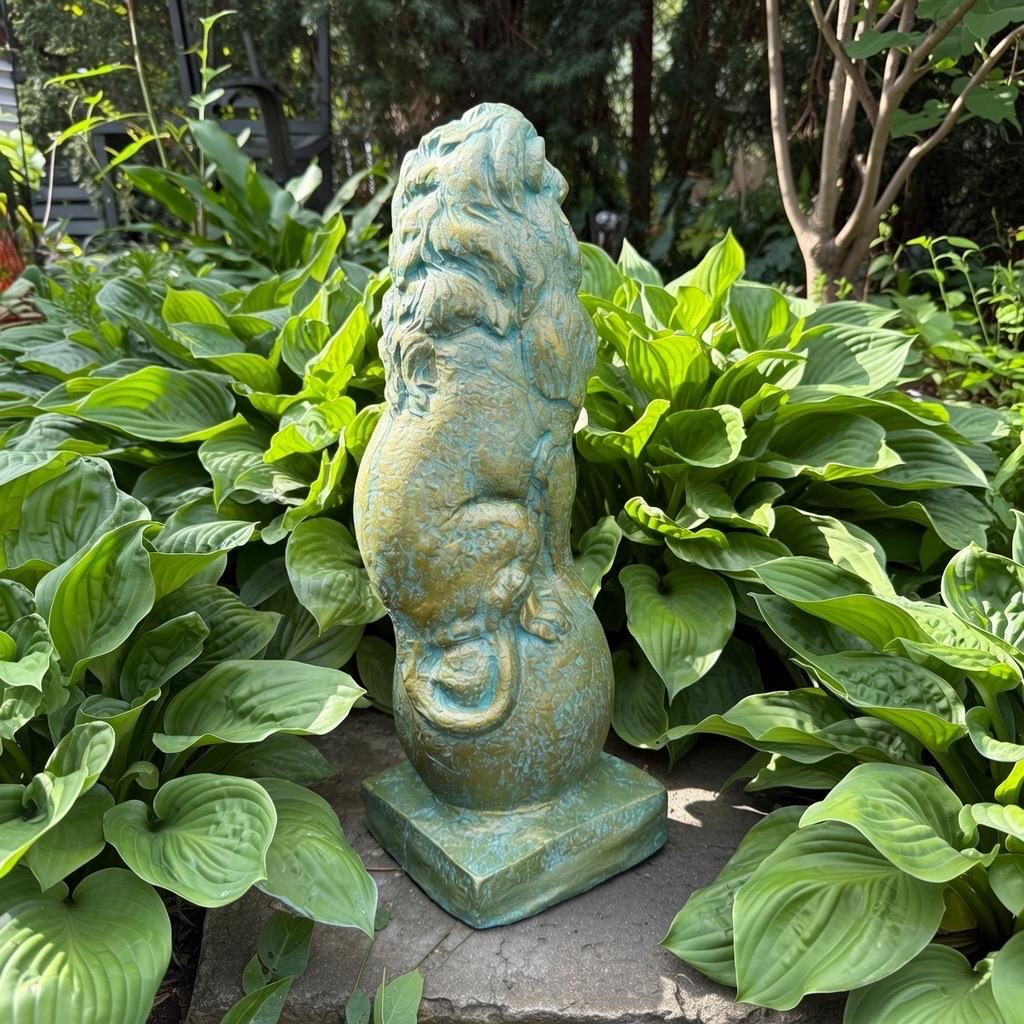 Bronze Finish Concrete Lion Statue 18" Garden Sculpture Outdoor Yard Art Lawn Ornament Animal Figure Home Decor