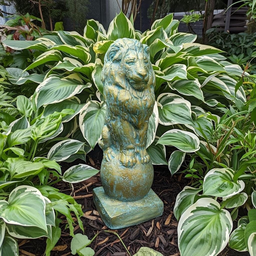 Bronze Finish Concrete Lion Statue 18" Garden Sculpture Outdoor Yard Art Lawn Ornament Animal Figure Home Decor
