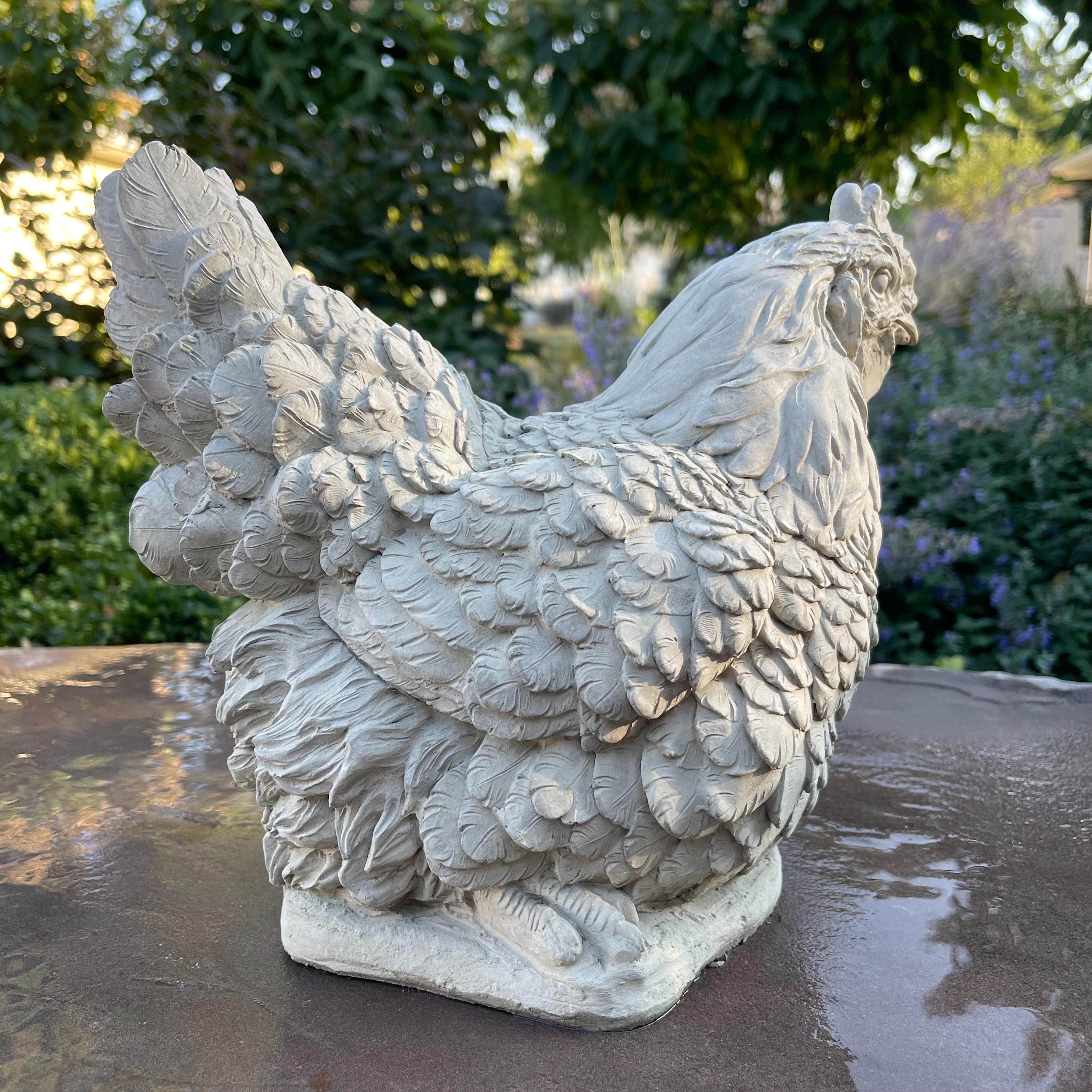 Concrete Chicken Statue Garden Sculpture 10" Outdoor Farmhouse Yard Decor Lawn Ornament Animal Art Gift