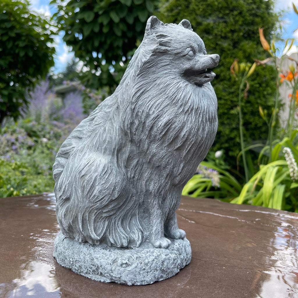 Handmade Painted Concrete Pomeranian Dog Statue Garden Memorial Sculpture Yard Art Ornament Pet Gift