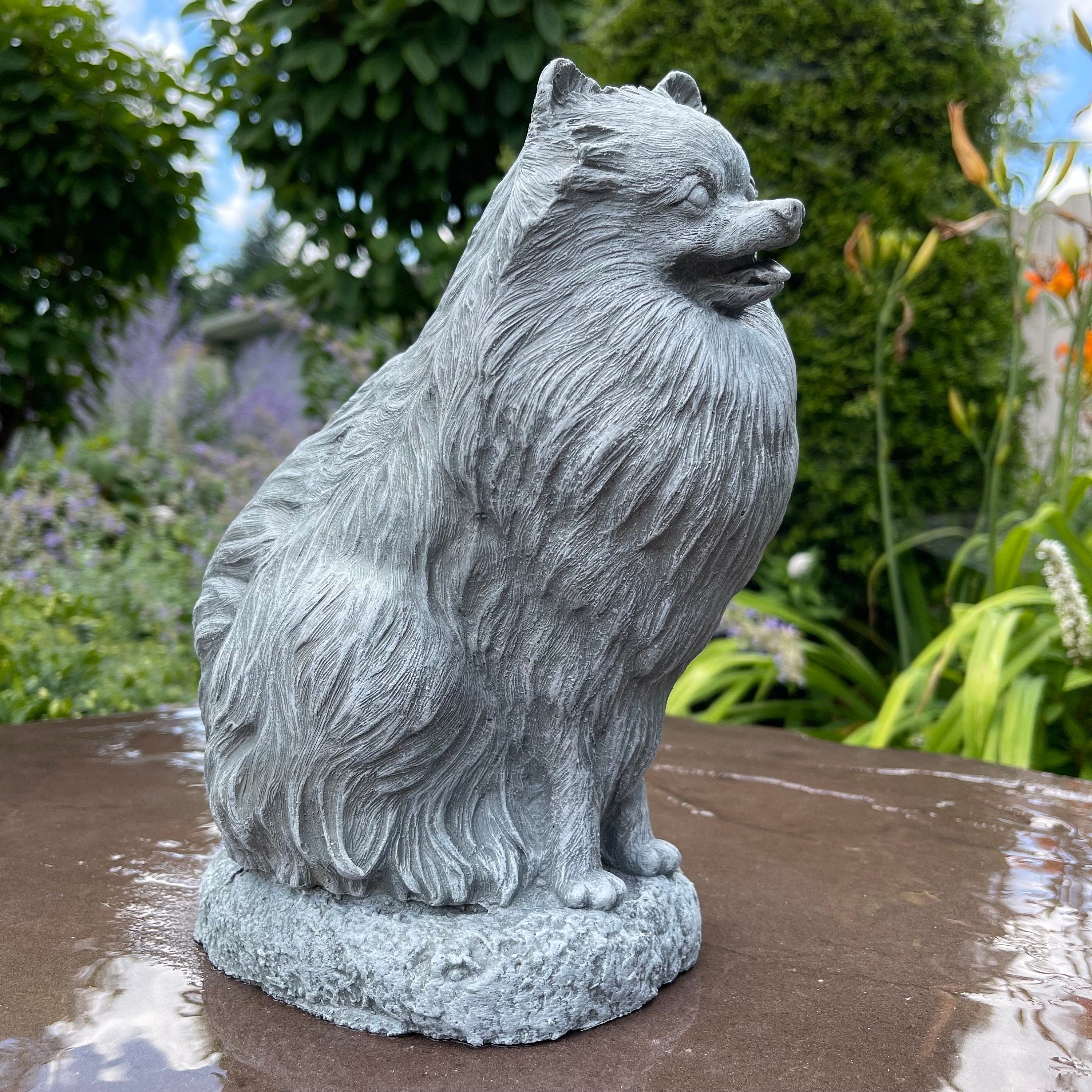 Handmade Painted Concrete Pomeranian Dog Statue Garden Memorial Sculpture Yard Art Ornament Pet Gift