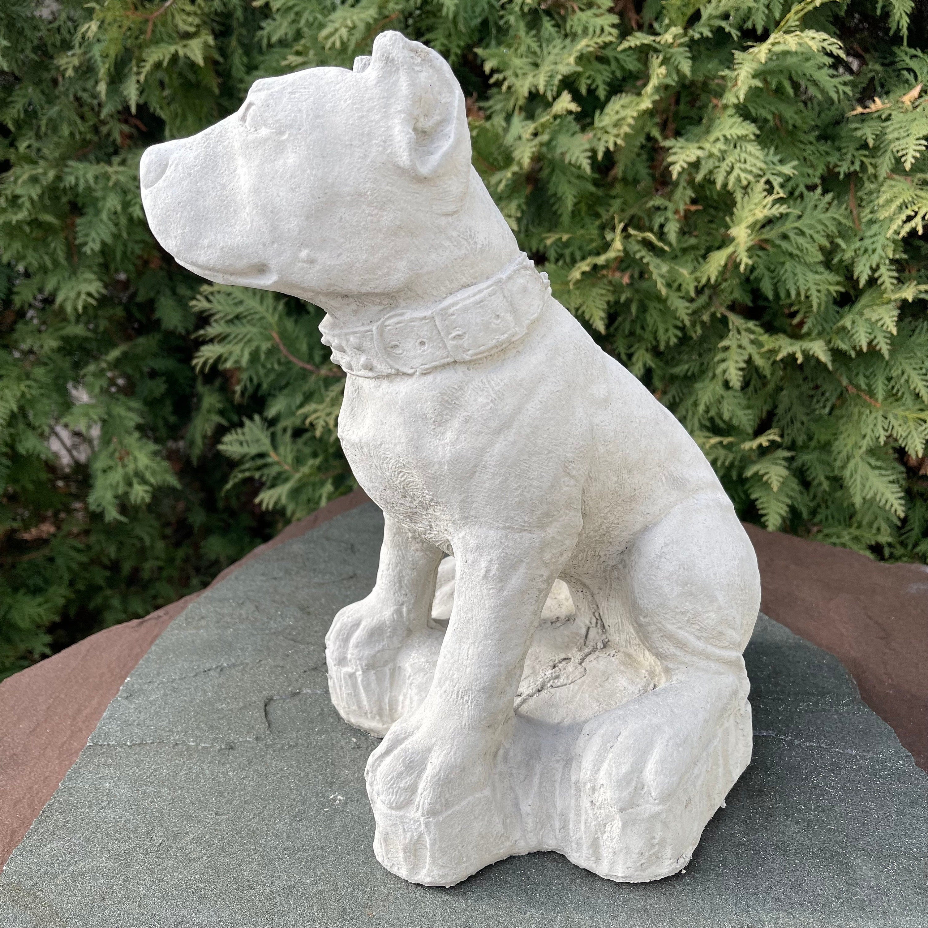 Concrete Pitbull Garden Statue 12.5" Outdoor Dog Sculpture Yard Art Memorial Decor