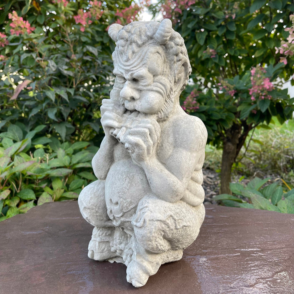 Concrete Pan Garden Statue 14 inch Mythical Satyr Sculpture Flute Player Yard Art Greek Mythology Lawn Ornament