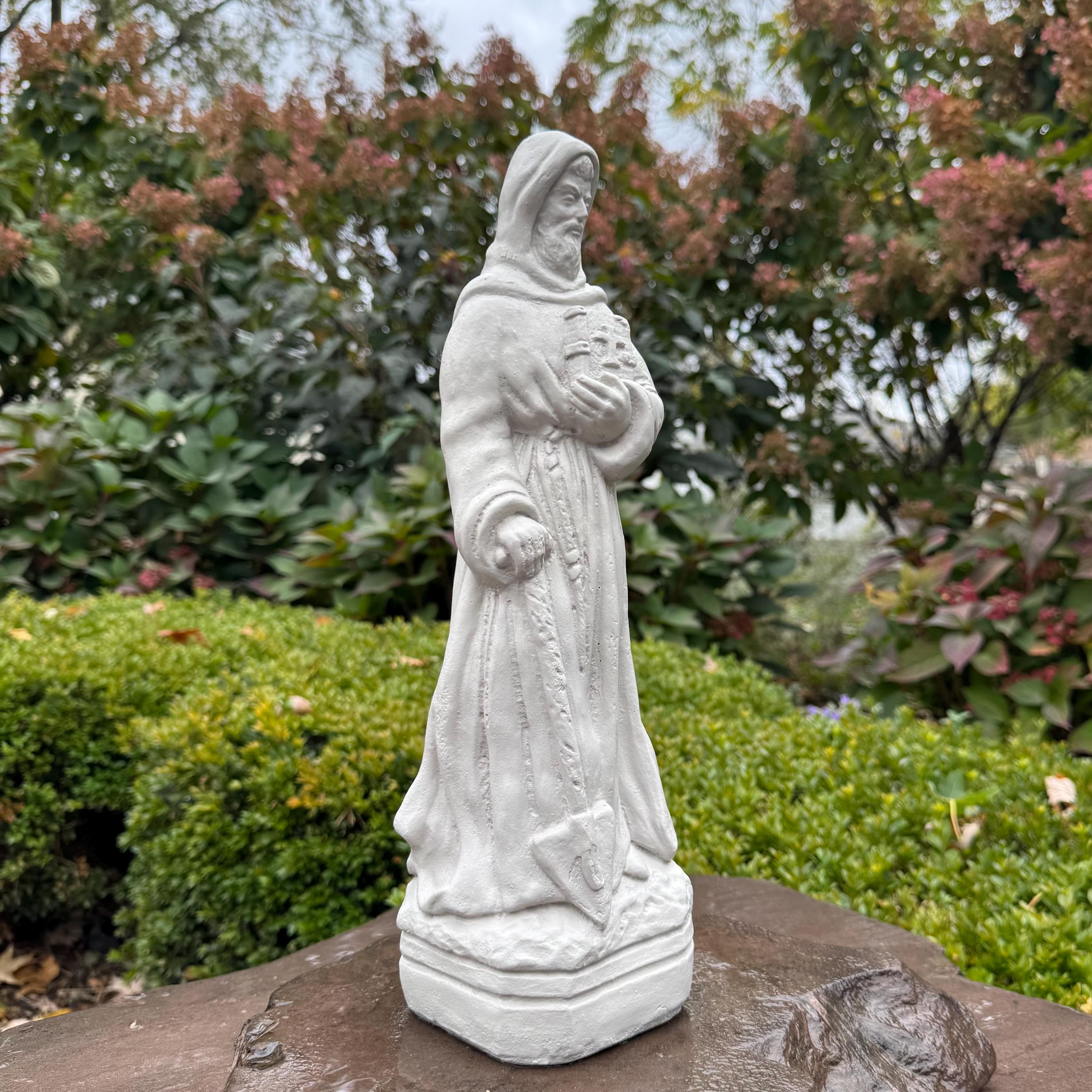 15" Concrete St Fiacre Garden Saint Statue - Catholic Religious Outdoor Yard Decor Patron of Gardeners
