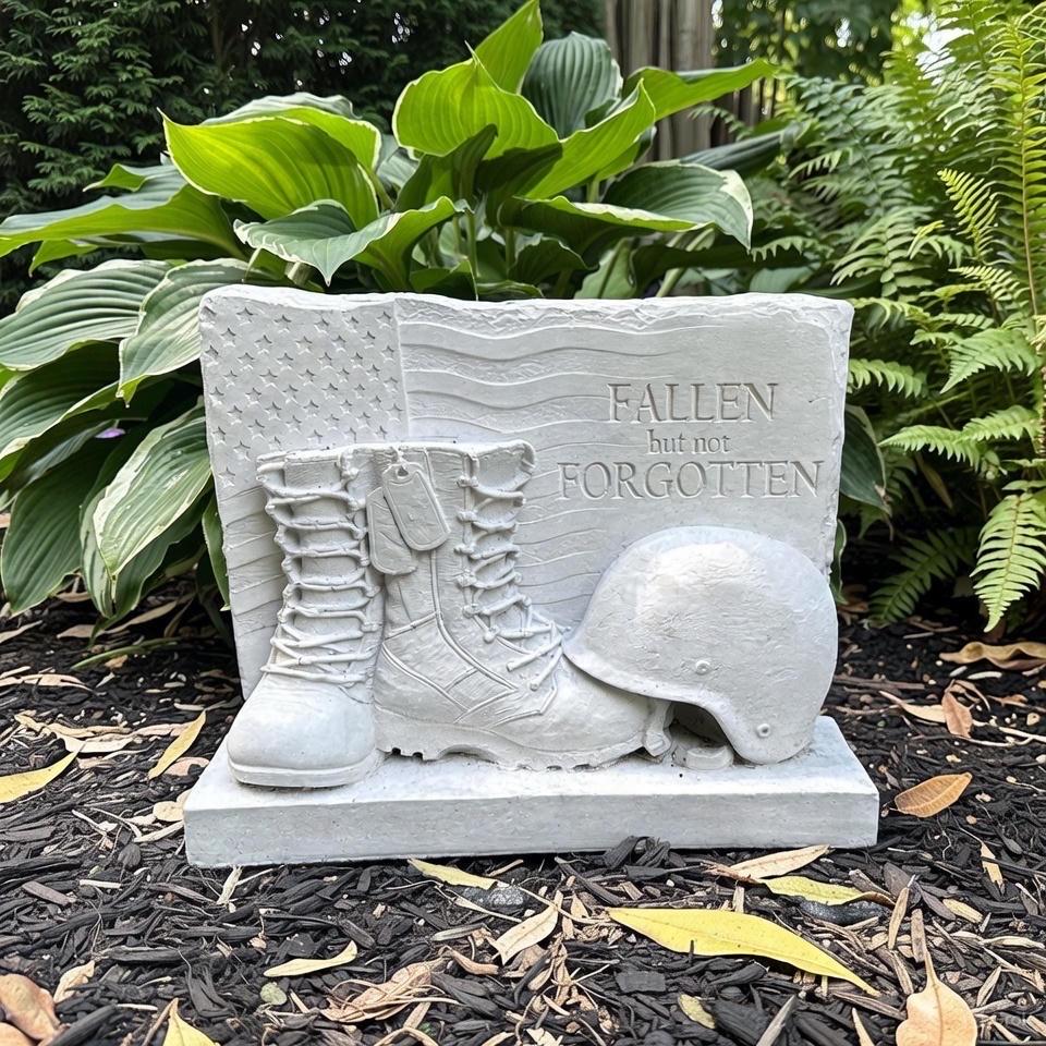 Military Memorial Concrete Soldier Statue 12" Tribute Garden Sculpture Cemetery Grave Marker Veteran Remembrance Gift