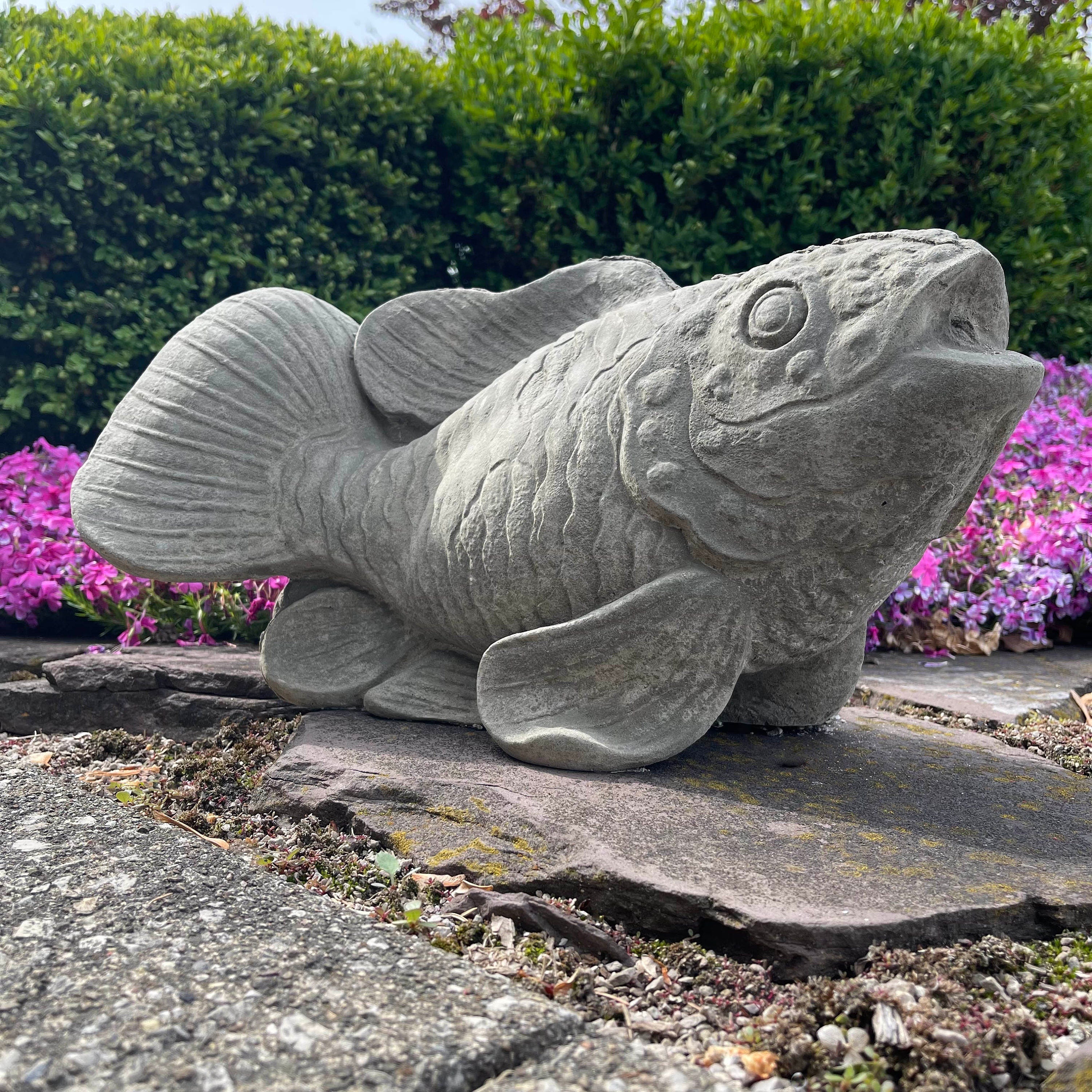 Large Concrete Koi Fish Statue 17 inch Garden Sculpture Pond Decor Zen Yard Art Lawn Ornament Gift