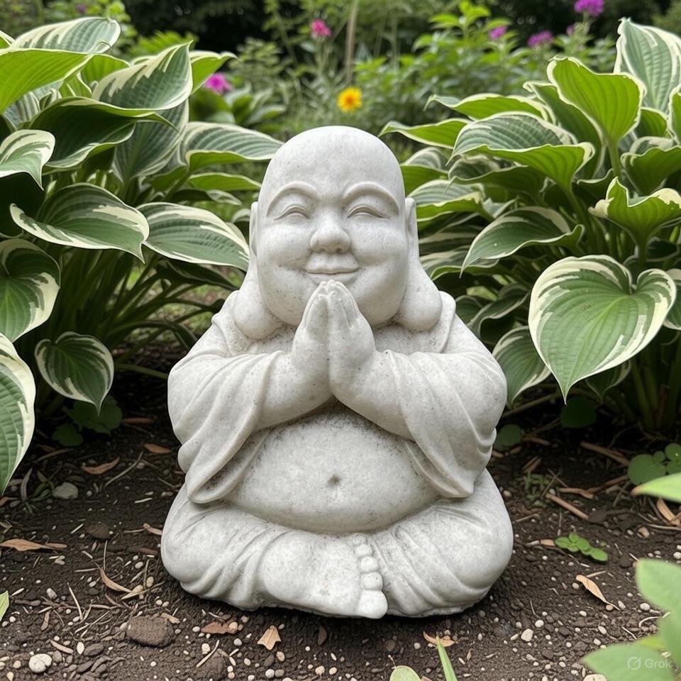 10 Inch Concrete Sitting Buddha Statue - Happy Praying Garden Sculpture for Outdoor Zen Space Meditation Decor