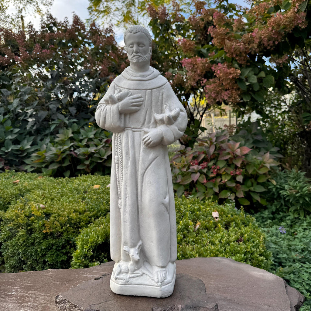 Large St Francis Assisi Religious Statue 24 Inch Concrete Garden Outdoor Yard Decor Catholic Saint Sculpture