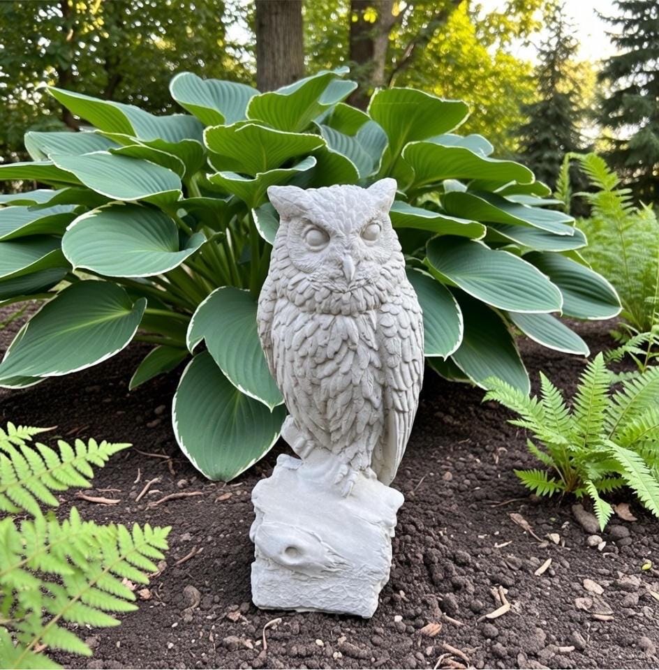 Handmade Concrete Owl Garden Statue 12 Inch Charming Outdoor Yard Decor Sculpture Ornament Gift