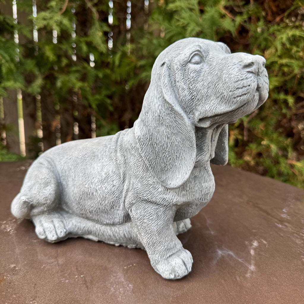 Concrete Basset Hound Memorial Garden Statue 10" Painted Outdoor Pet Remembrance Figurine for Dog Lovers Yard Decor