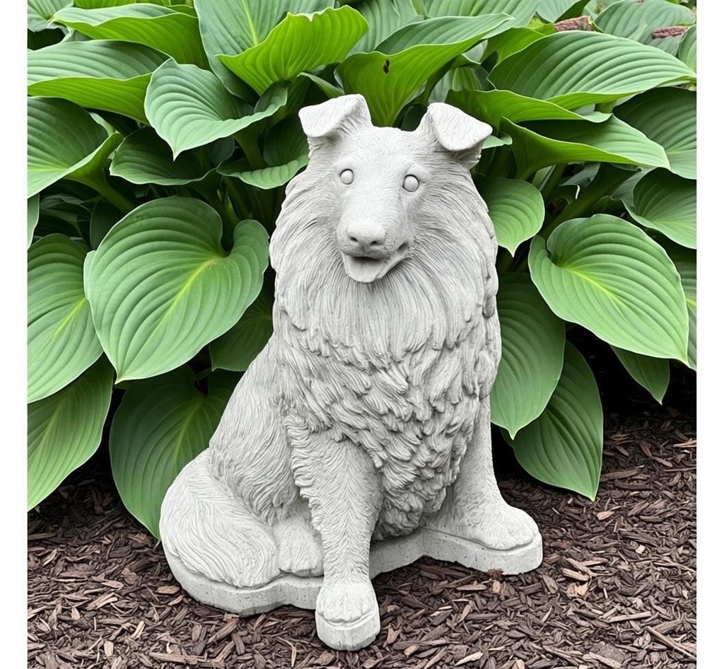 Concrete Border Collie Garden Statue 12.5" Sheltie Pet Memorial Sculpture Dog Yard Art Lawn Ornament Gift