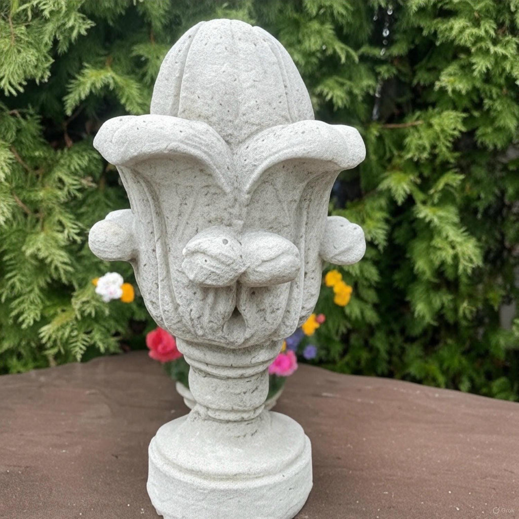 Concrete Fountain Topper 11" Cement Fountain Spitter / Garden Tulip Finial Design Replacement