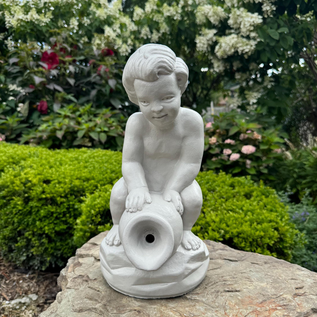 15" Concrete Boy Spitter Statue Fountain Top Replacement Garden Water Feature Ornament Outdoor Yard Decor