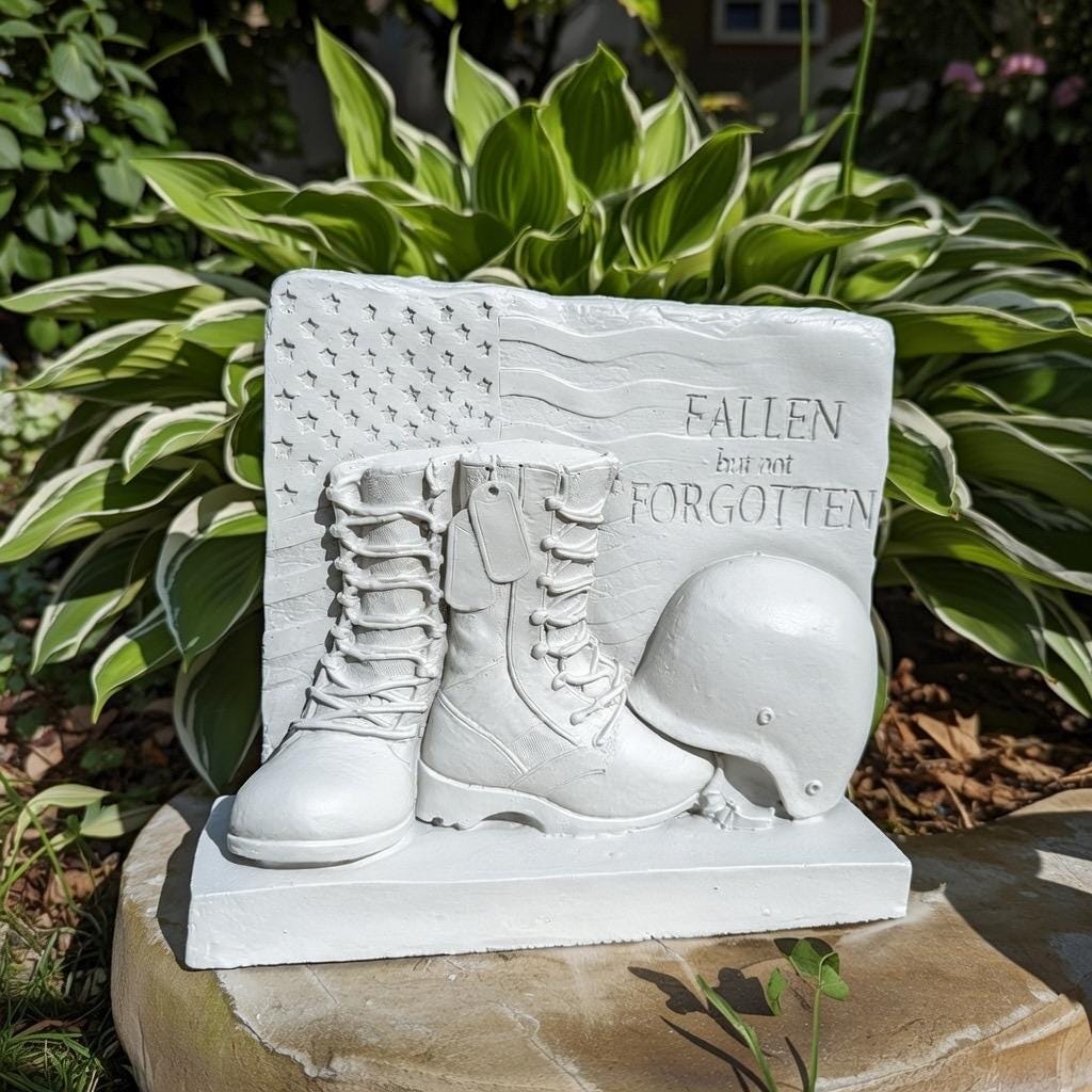 Military Memorial Concrete Soldier Statue 12" Tribute Garden Sculpture & Cemetery Grave Marker
