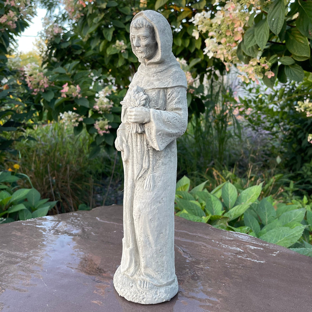 Saint Fiacre Garden Statue 15" Catholic Patron Concrete Outdoor Religious Yard Art Sculpture Decor