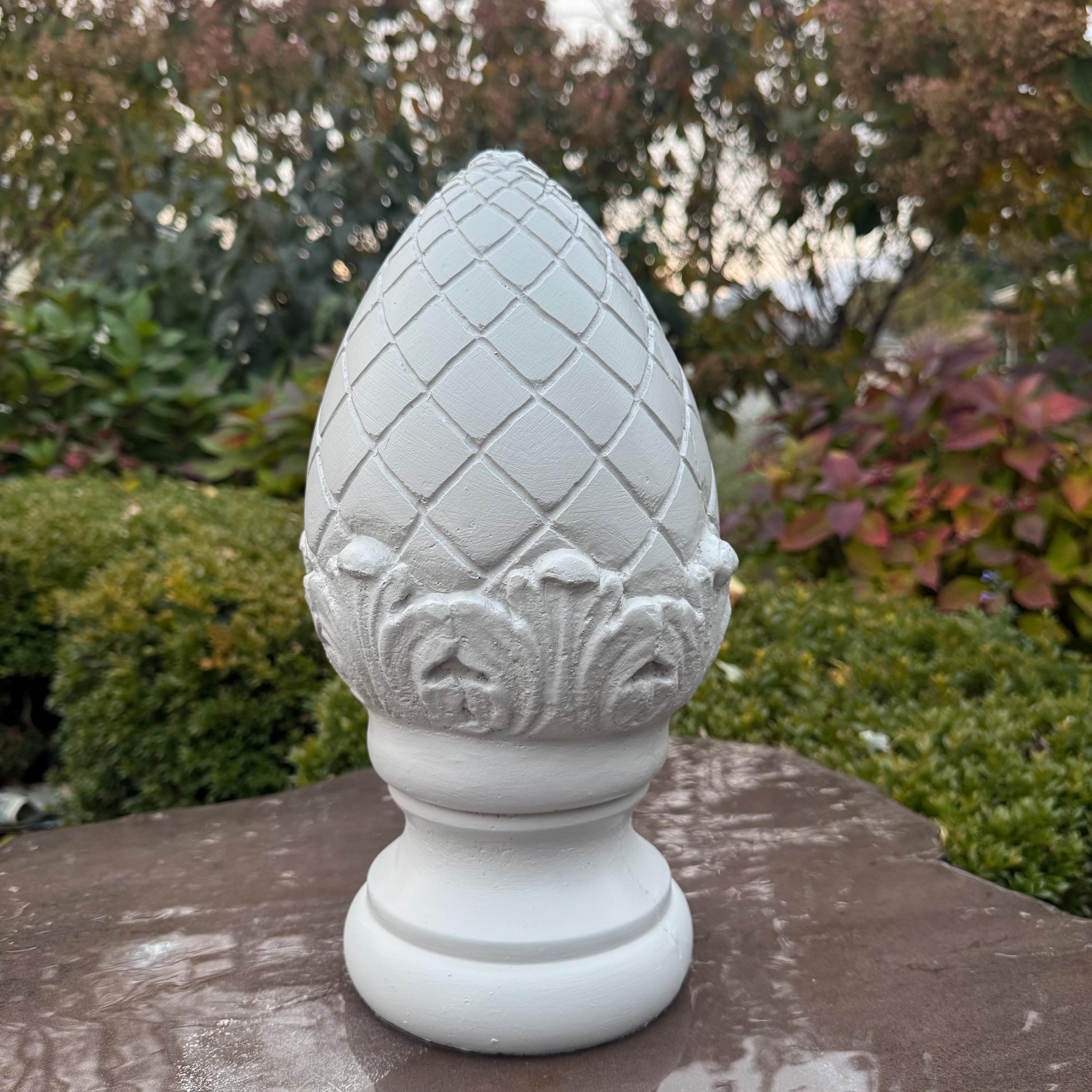 Concrete Garden Finial Statue 13.5" Durable Outdoor Lawn Sculpture Decor Accent Gift