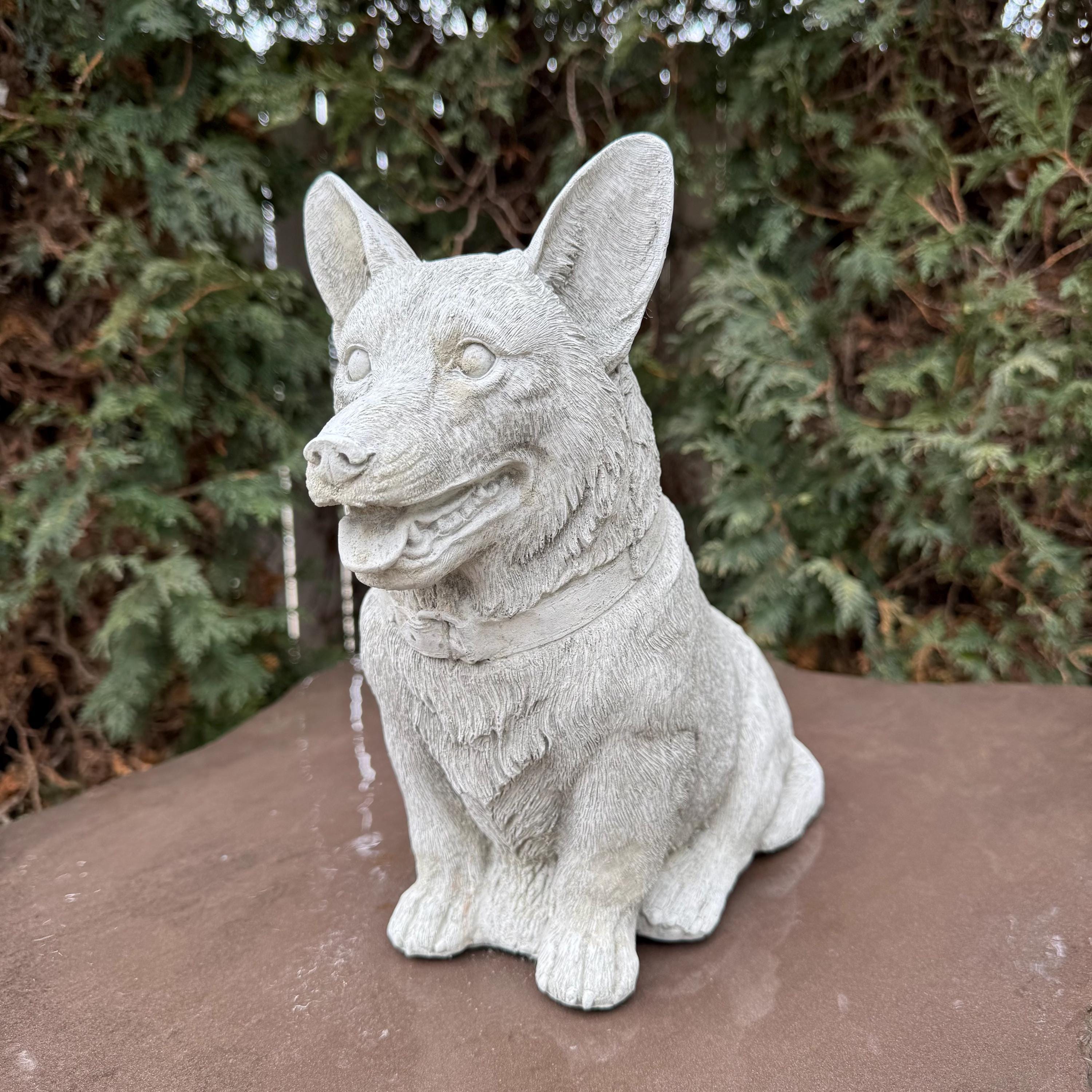 Concrete Corgi Garden Statue 11.5" Hand-Poured Dog Sculpture Pet Memorial Gift Yard Art Decor