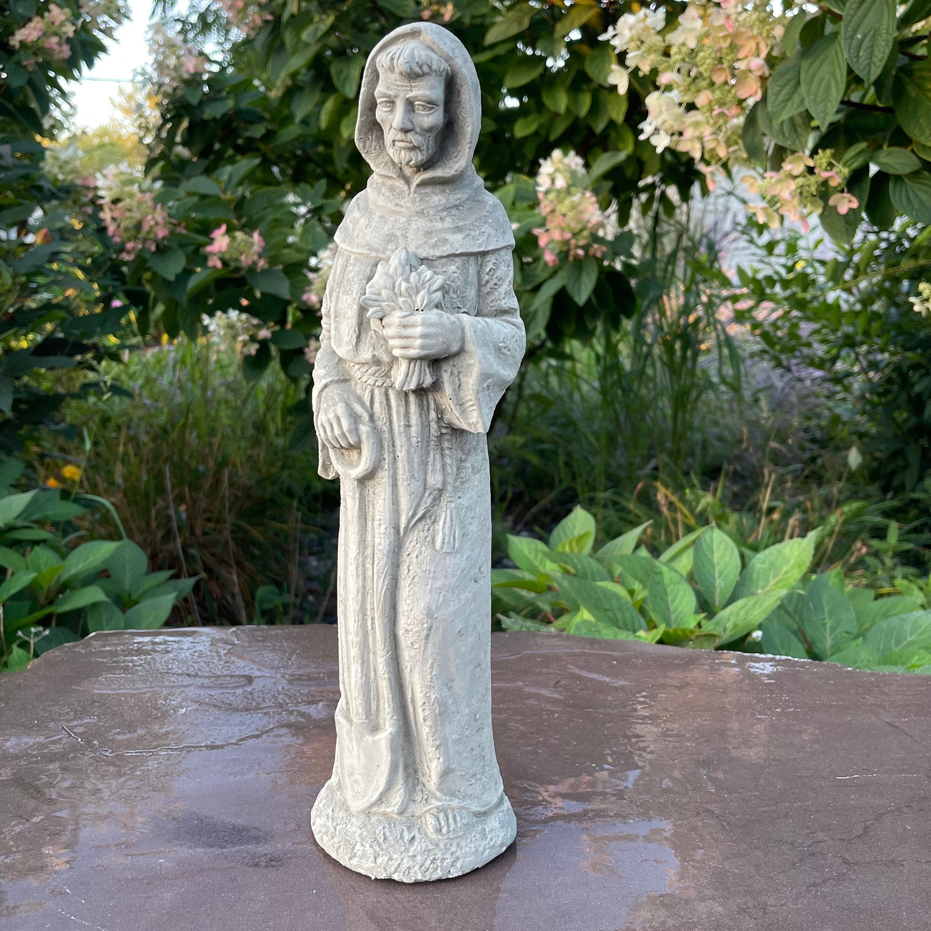 Saint Fiacre Garden Statue 15" Catholic Patron Concrete Outdoor Religious Yard Art Sculpture Decor