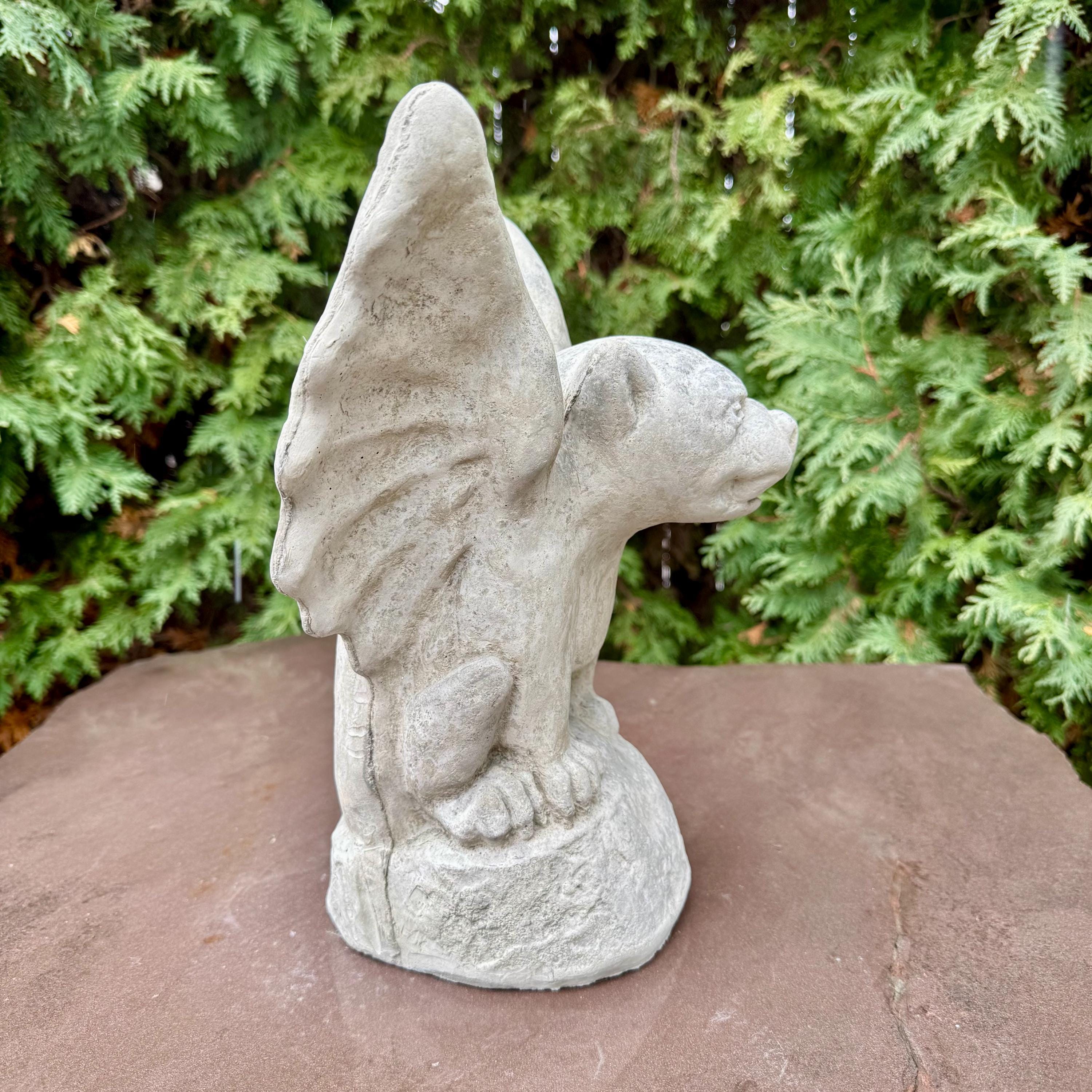 Concrete Sitting Gargoyle Statue 13" Winged Gothic Garden Sculpture Outdoor Halloween Yard Decor Ornament