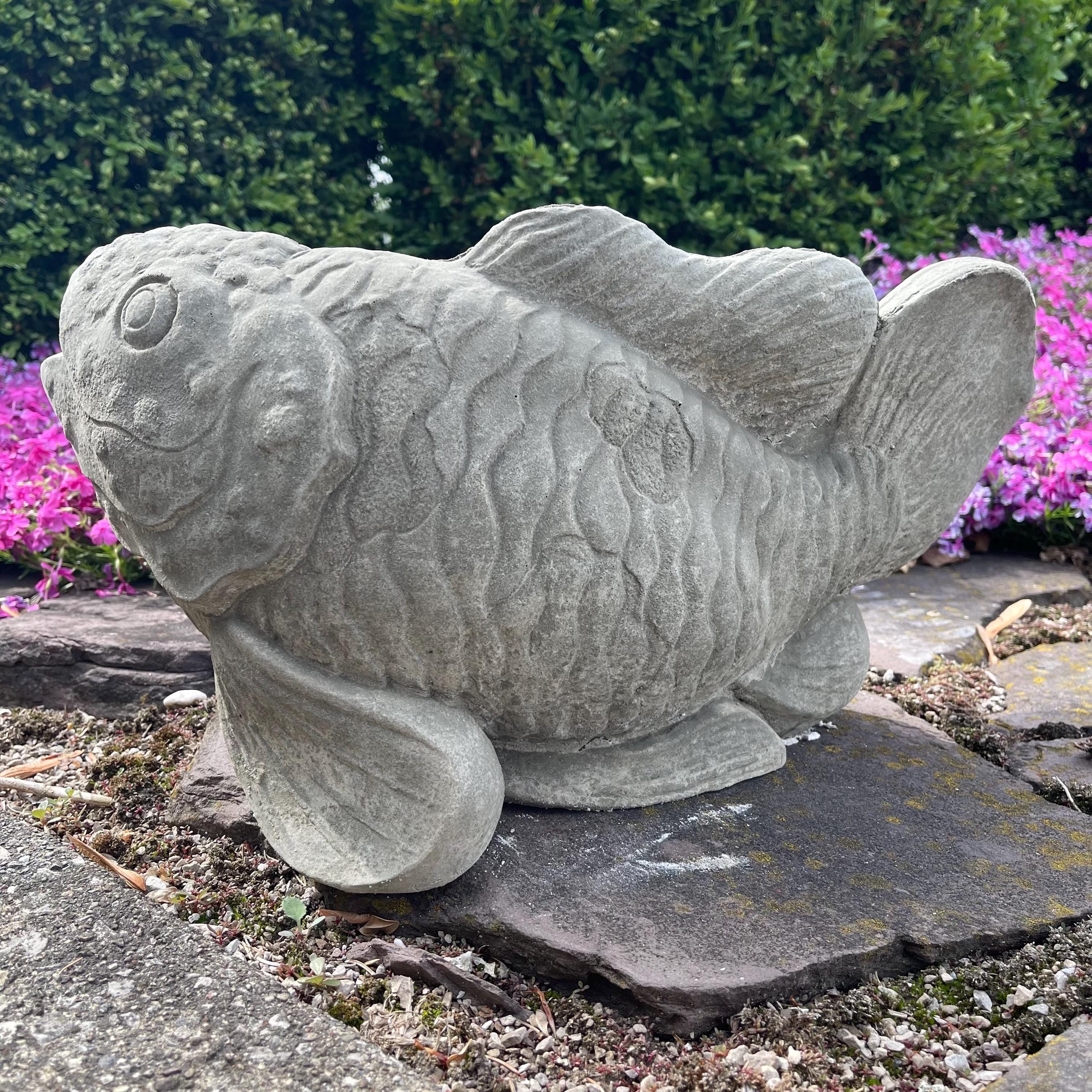 Large Concrete Koi Fish Statue 17 inch Garden Sculpture Pond Decor Zen Yard Art Lawn Ornament Gift