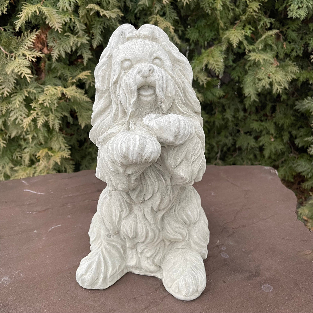 Shih Tzu Concrete Garden Statue 14" Outdoor Dog Sculpture Pet Memorial Yard Decor Lawn Ornament Gift