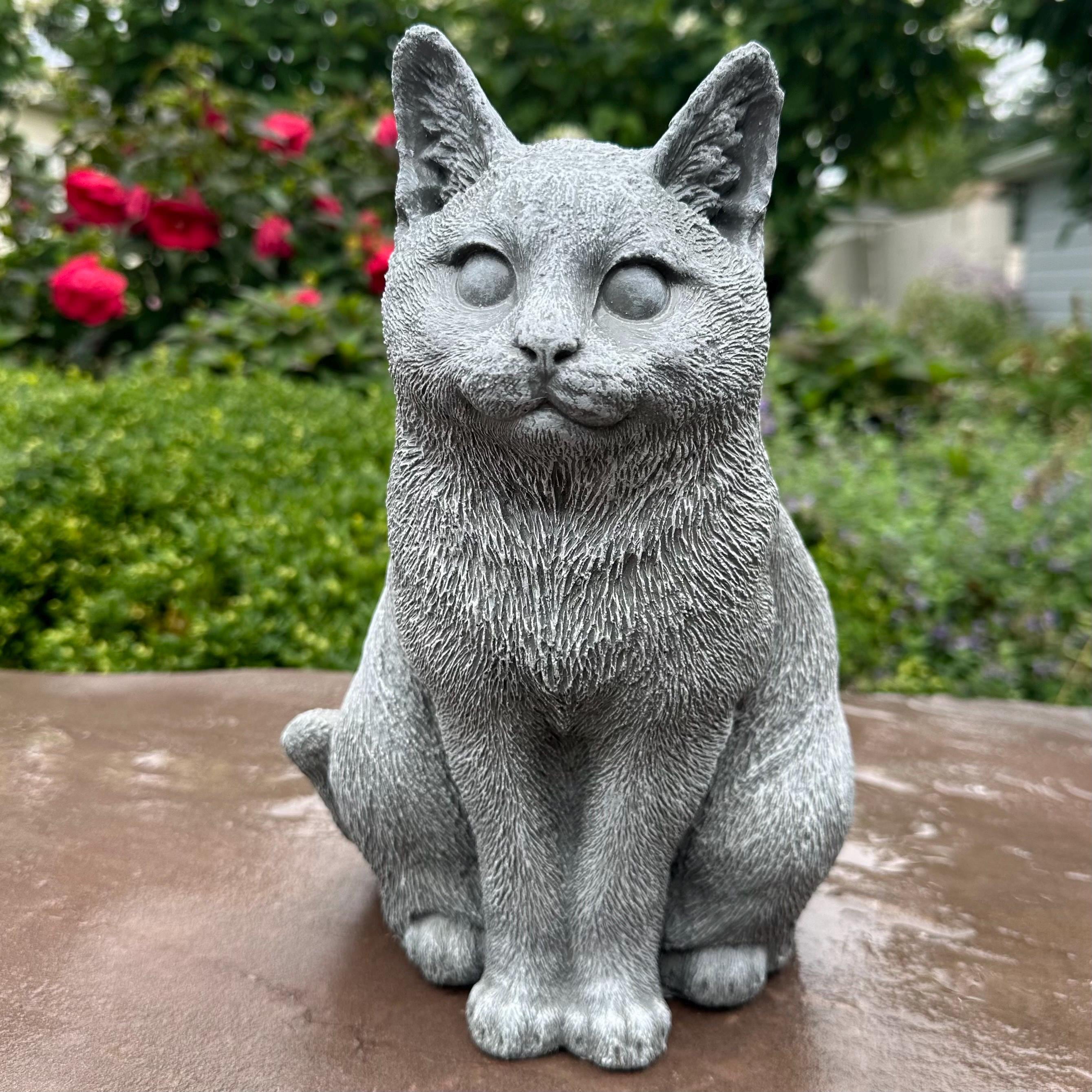 Stone Cat Statue For The Garden 12" Cat In Concrete