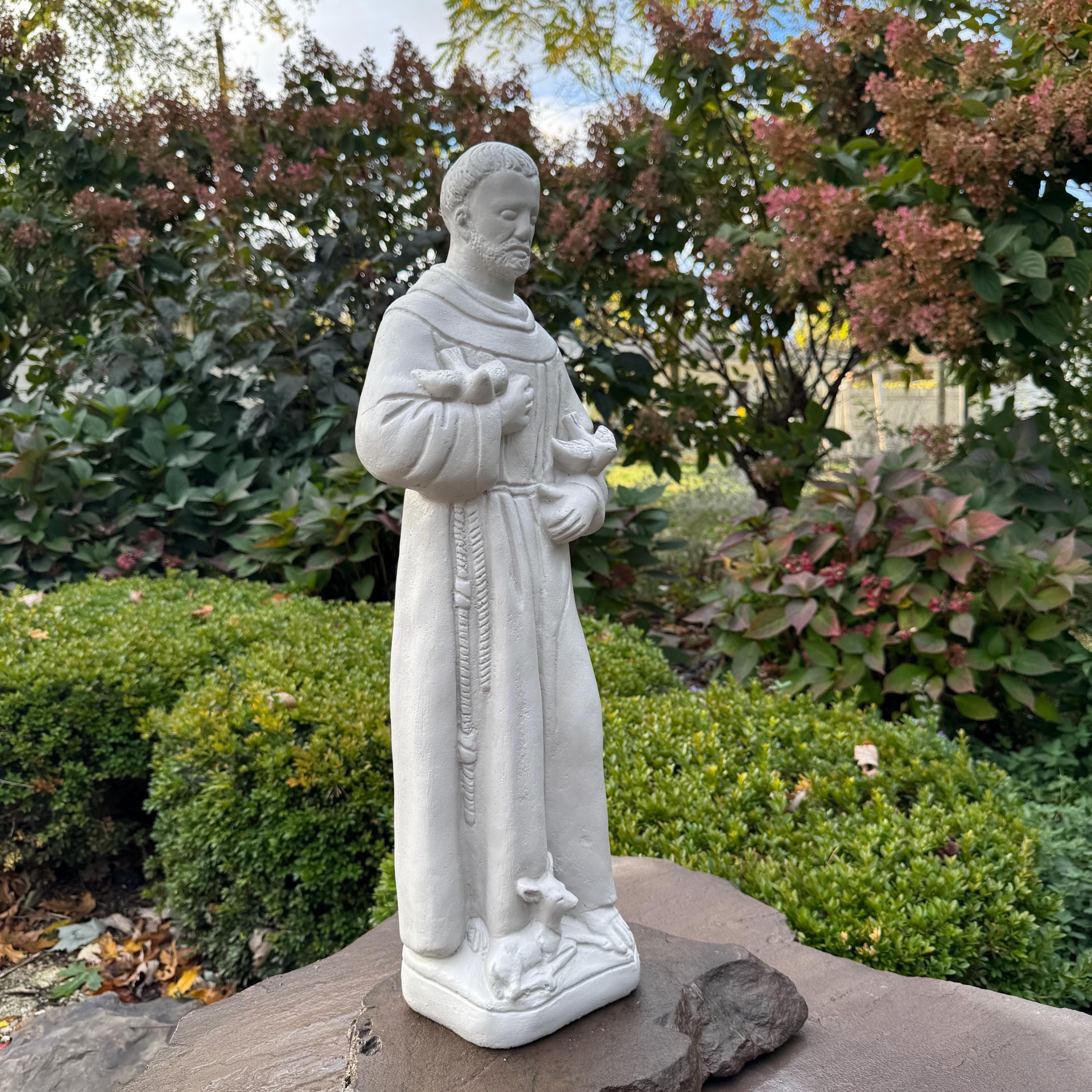 Large St Francis Assisi Religious Statue 24 Inch Concrete Garden Outdoor Yard Decor Catholic Saint Sculpture