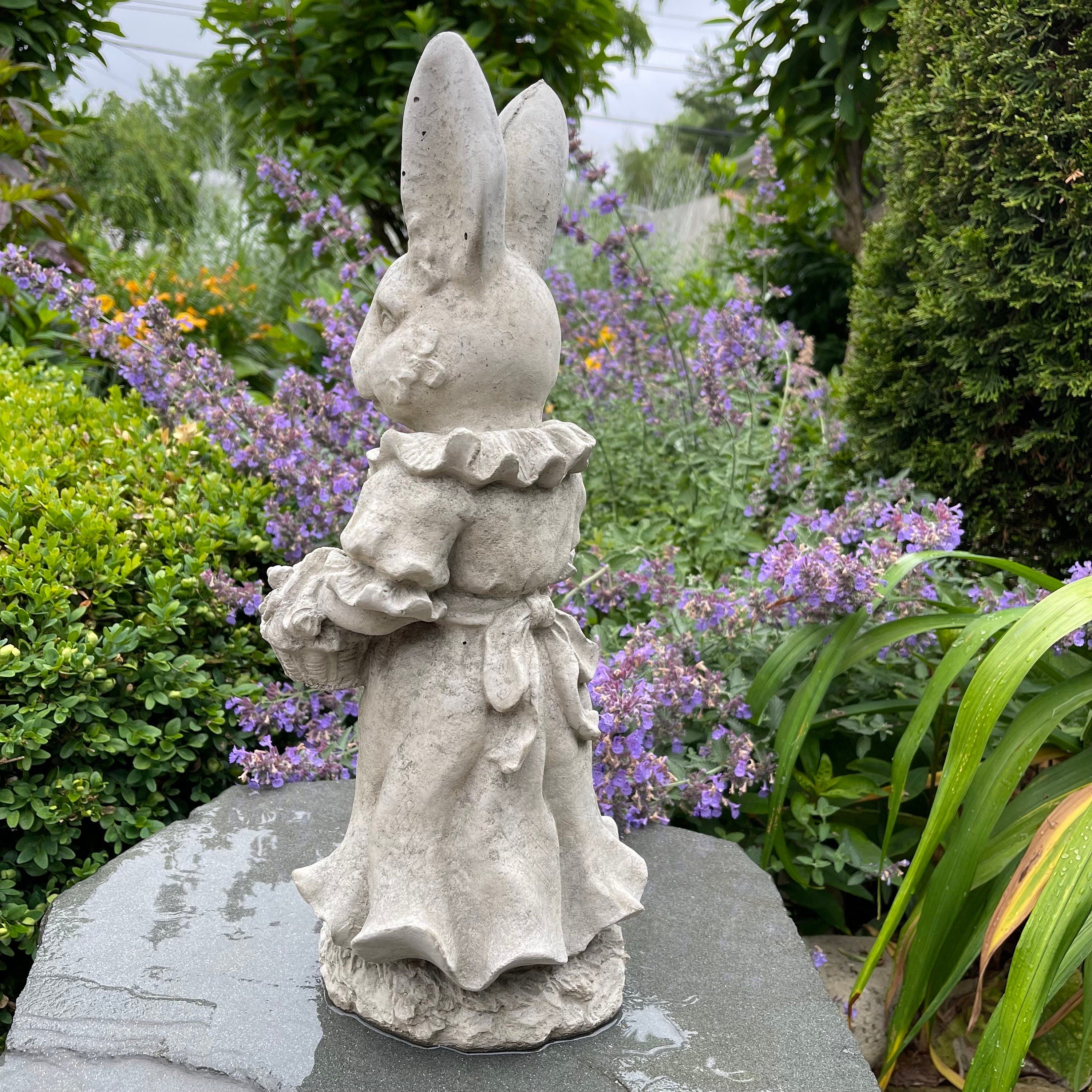 Large Lily Bobtail Concrete Rabbit Garden Statue 17"