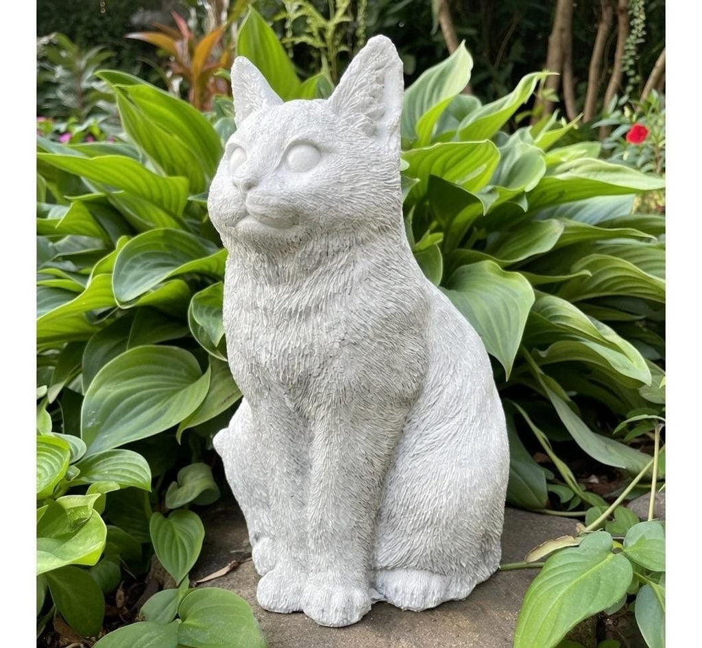 Cat Cement Statue 12" Concrete Cat Sculpture For Garden
