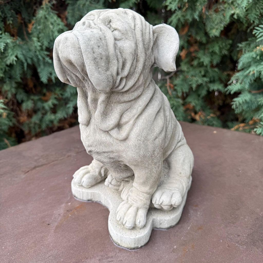 Concrete Bulldog Statue: 10" Outdoor Garden Sculpture Sitting Pose - Durable Yard Art Decor