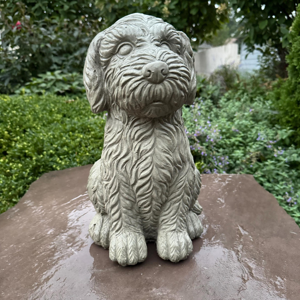 Large Cockapoo Garden Statue 15 Inch Handmade Concrete Dog Memorial Sculpture Yard Decor Outdoor Pet Art Gift