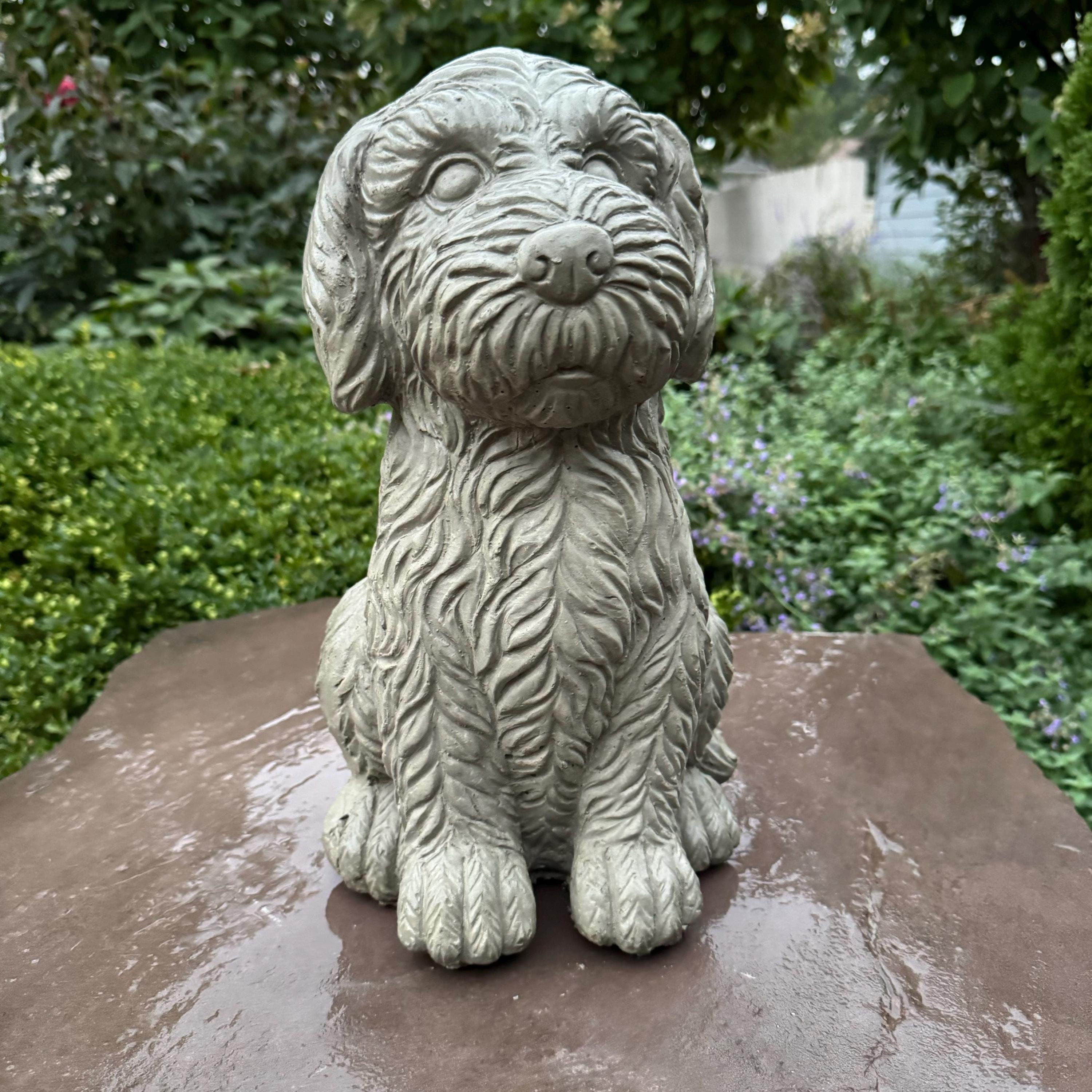 Large Cockapoo Garden Statue 15 Inch Handmade Concrete Dog Memorial Sculpture Yard Decor Outdoor Pet Art Gift