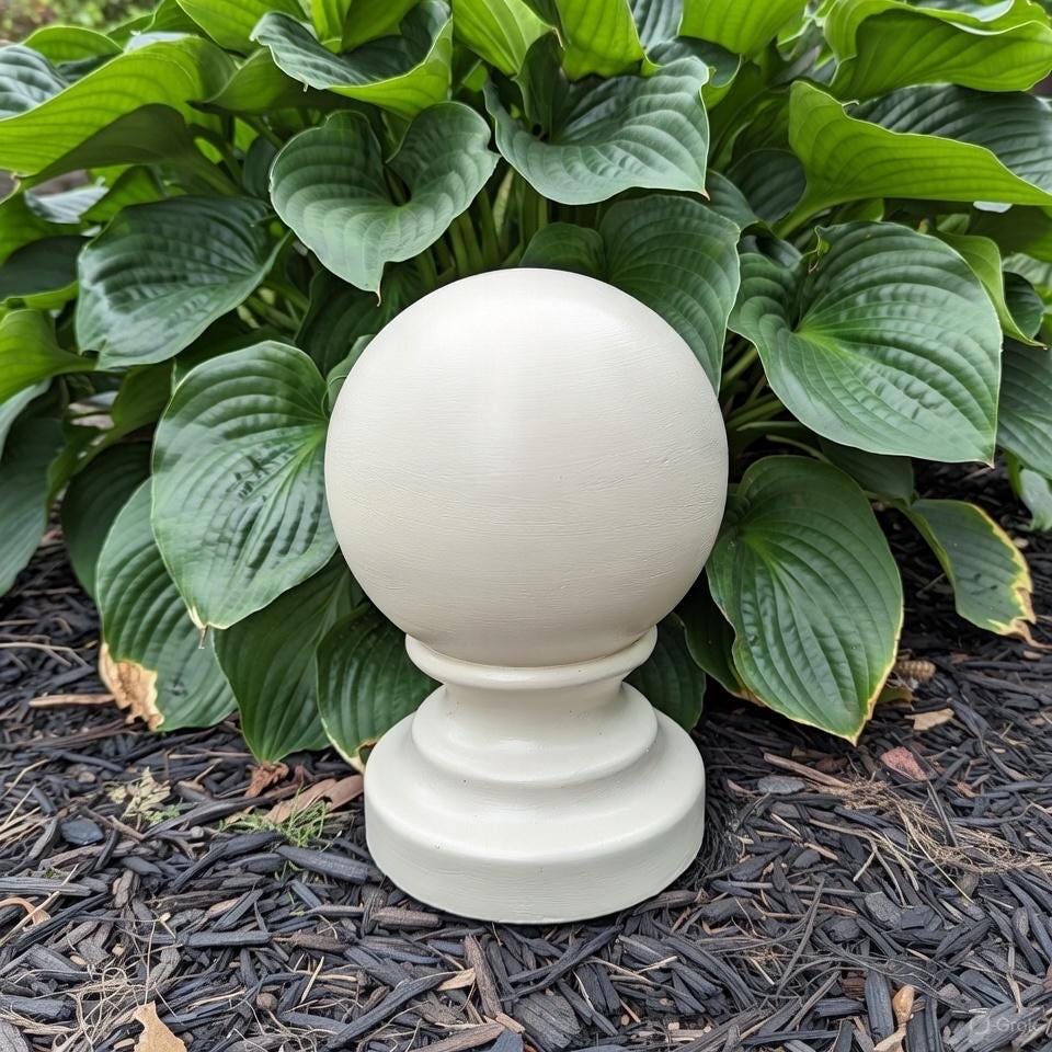 Hand-Painted Concrete Garden Ball Statue – 12 Inch Capstone Finial