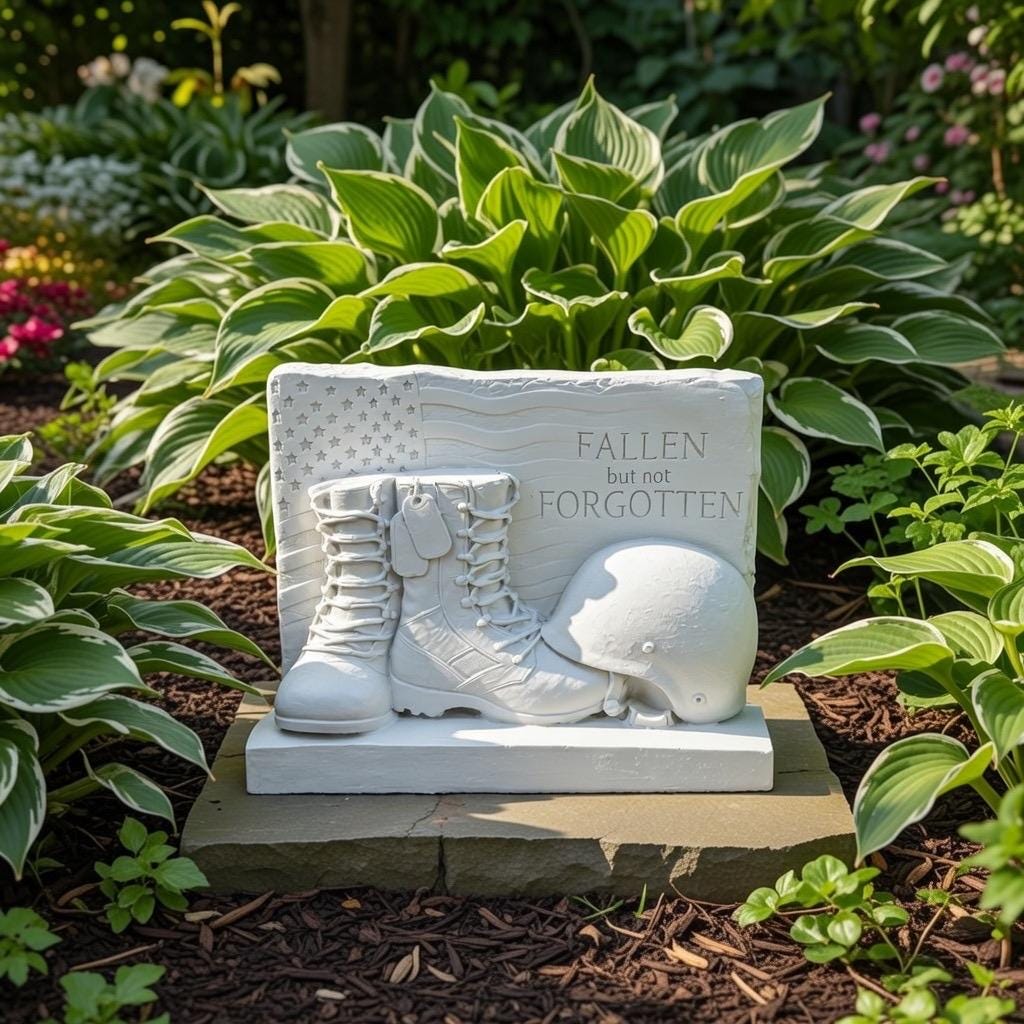 Military Memorial Concrete Soldier Statue 12" Tribute Garden Sculpture & Cemetery Grave Marker