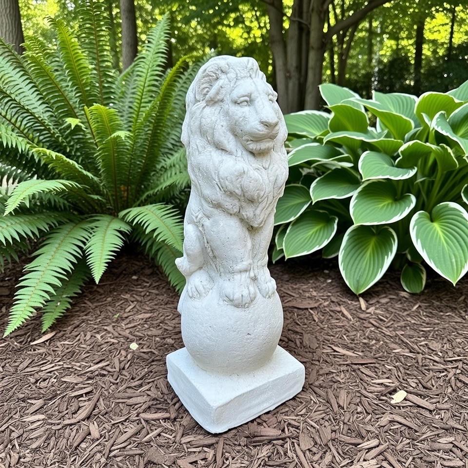 Sitting Concrete Lion Statue 18" Garden Sculpture Outdoor Yard Art Lawn Ornament Animal Figure Home Decor