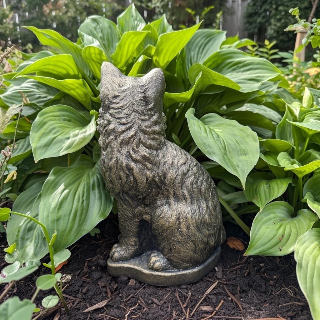 Black Cat Garden Statue 12" Black Cat Statue For Garden