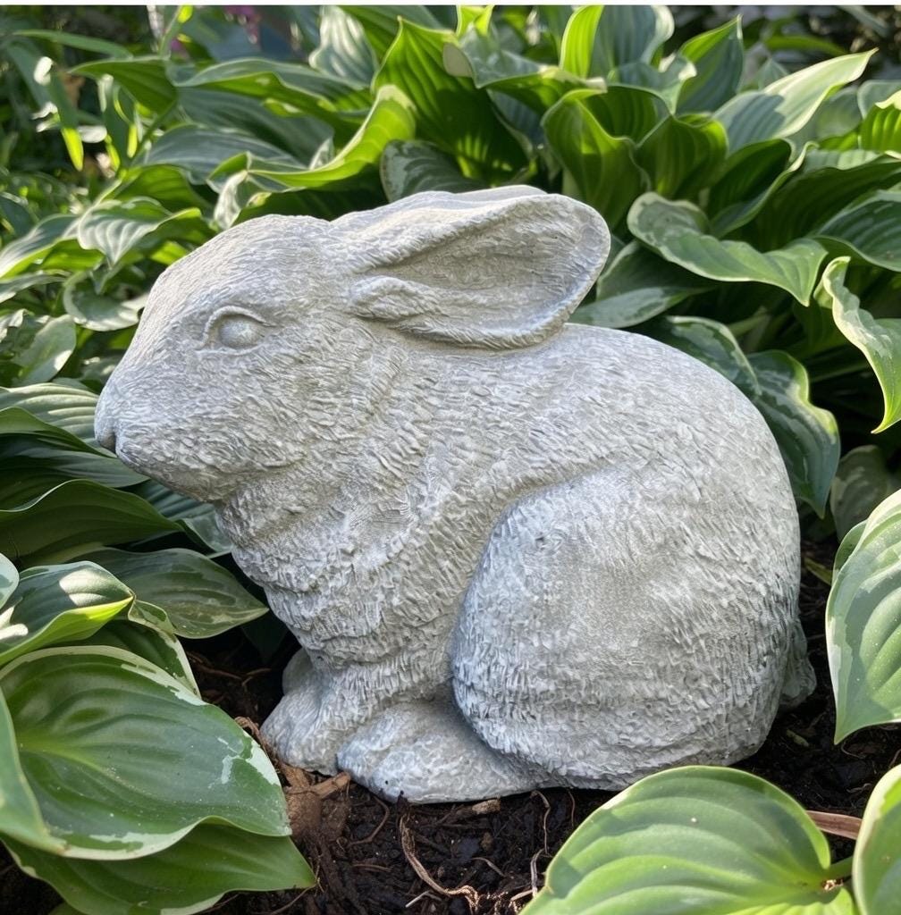 Concrete Rabbit Statue Modern Bunny Garden Sculpture Outdoor Yard Decor 10 Inch Lawn Ornament