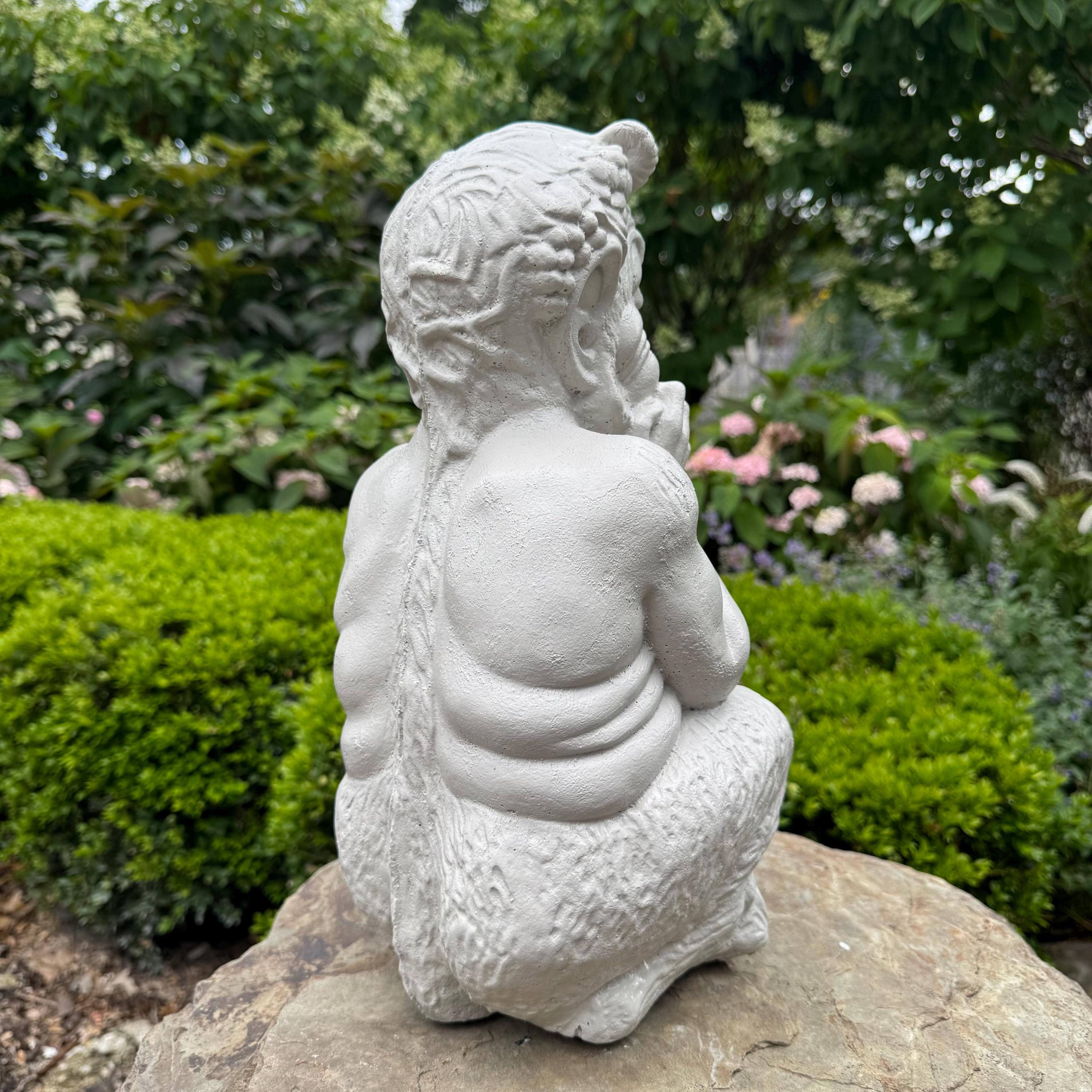 Pan Statue 14" Greek Mythology Concrete Garden Decor Sculpture Yard Art Lawn Ornament Gift