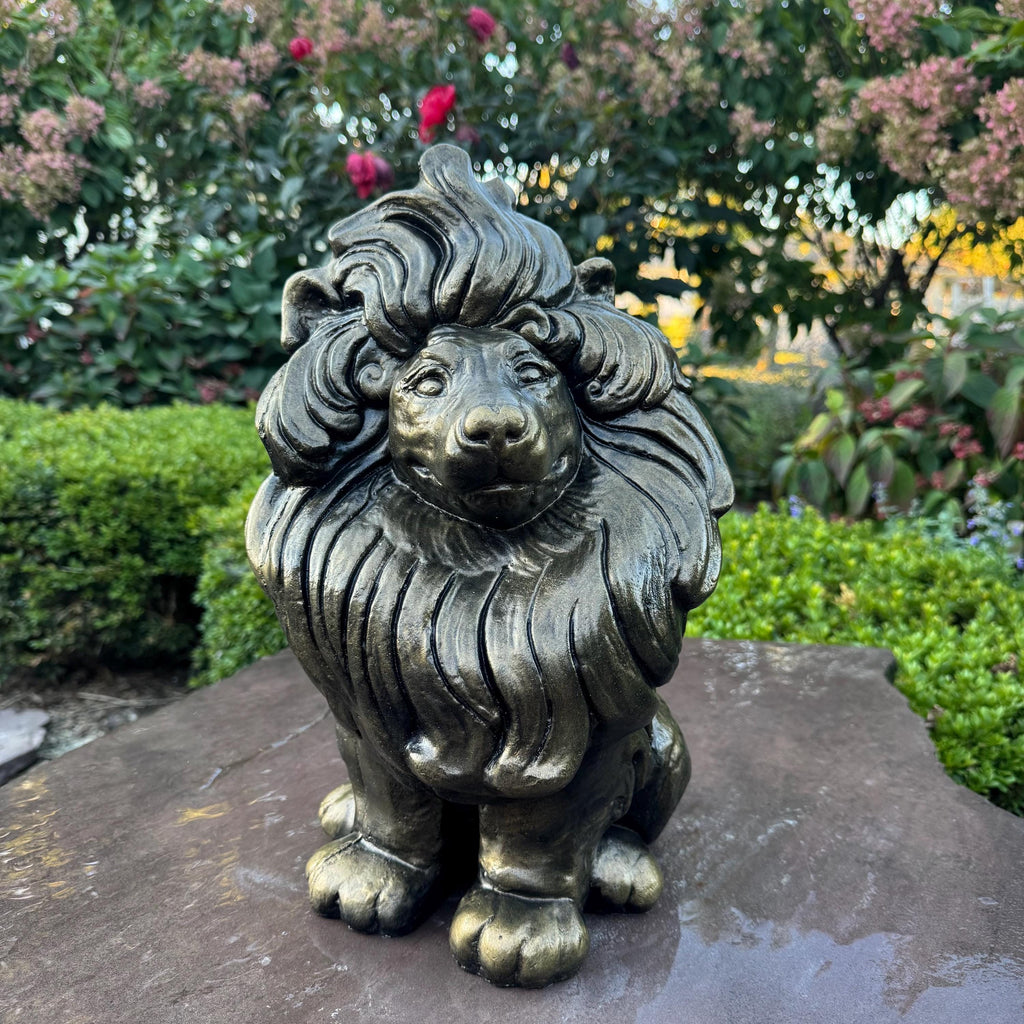 Guardian Lion Gift: 16" Concrete Garden Statue for Outdoor Feng Shui Protection & Yard Decor