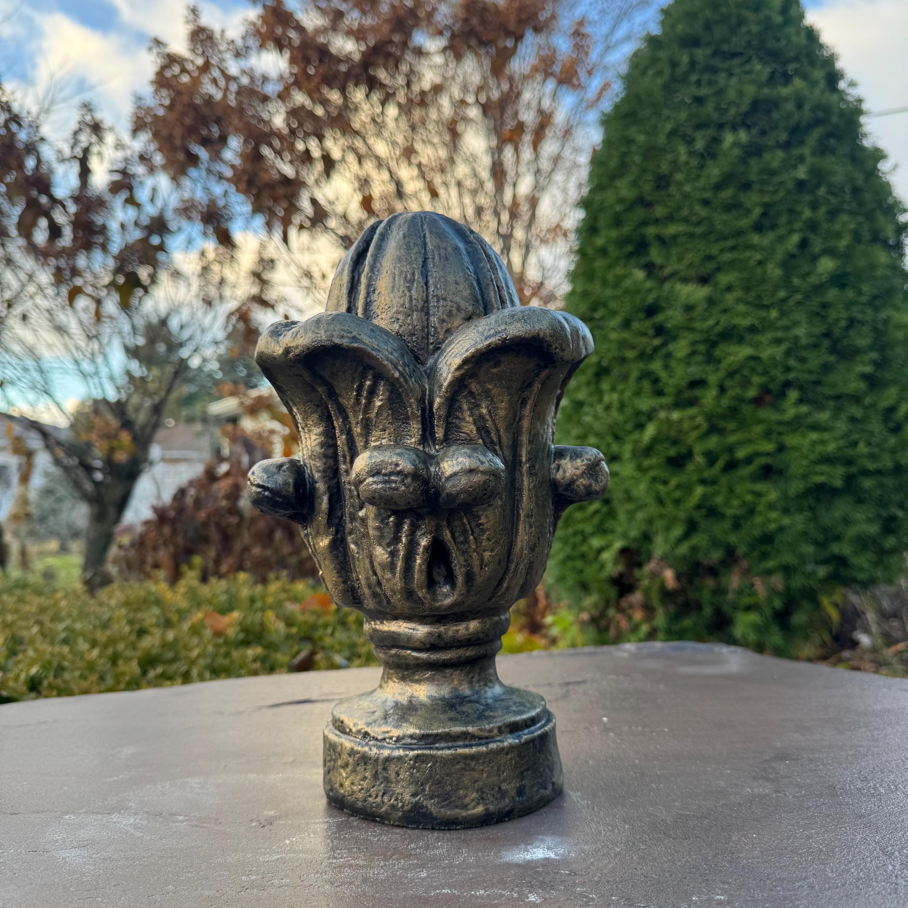 Gold Leaf Concrete Finial – 11 Inch French Garden Sculpture