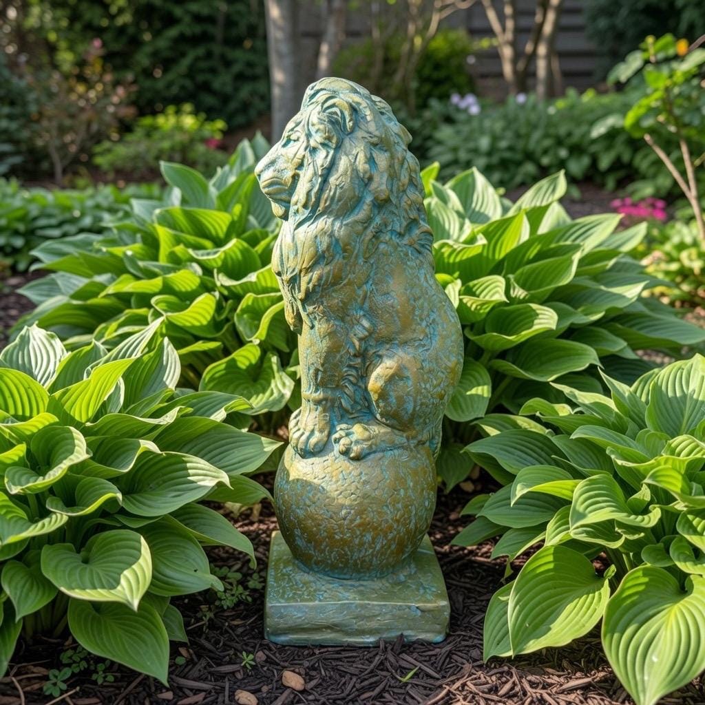 Bronze Finish Concrete Lion Statue 18" Garden Sculpture Outdoor Yard Art Lawn Ornament Animal Figure Home Decor