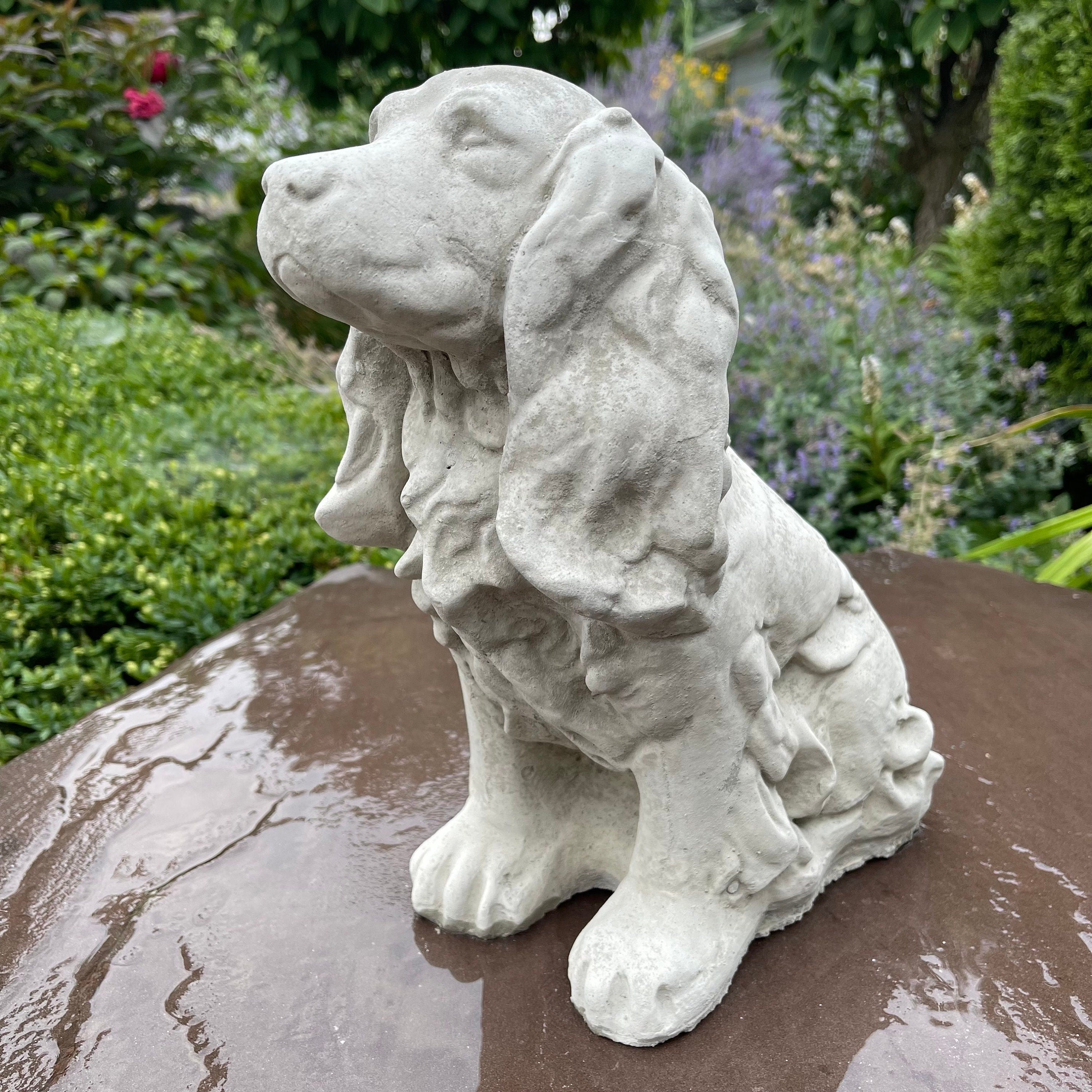 12" Concrete Cocker Spaniel Memorial Statue - Outdoor Garden Dog Sculpture Yard Decor Pet Remembrance Art