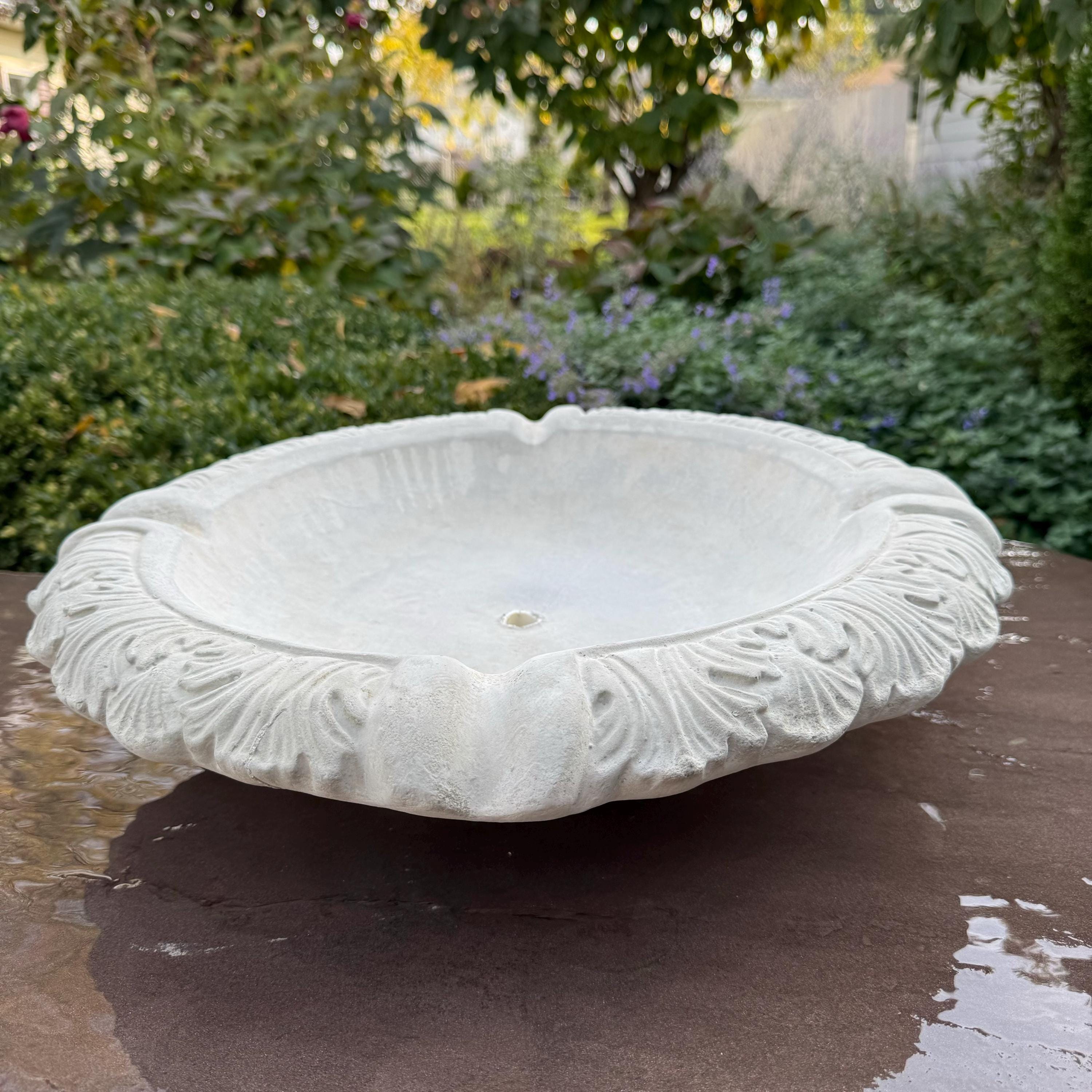 Leafy Replacement Concrete Fountain Bowl 19" Outdoor Garden Water Feature - Bubbler Basin Topper