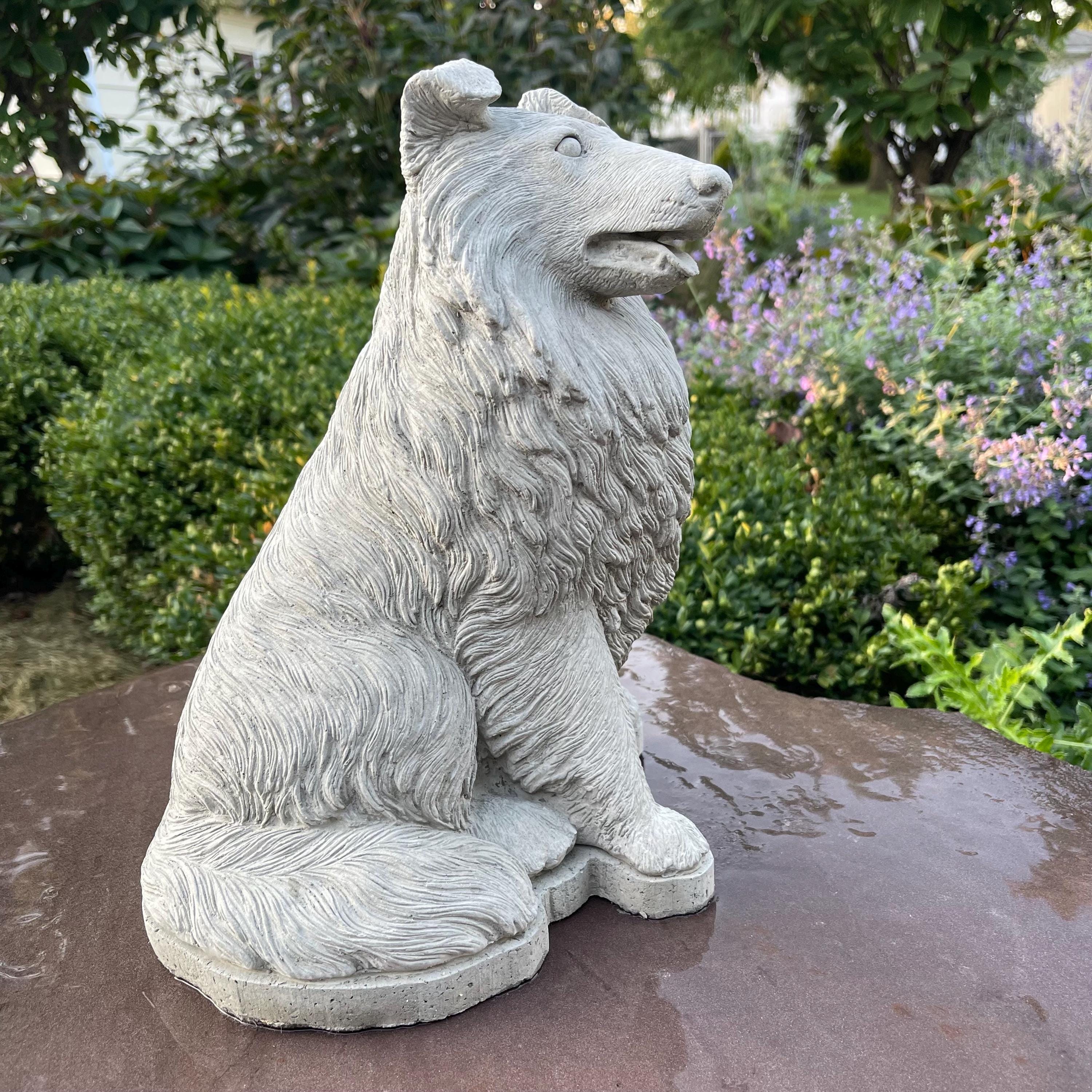 Concrete Border Collie Garden Statue 12.5" Sheltie Pet Memorial Sculpture Dog Yard Art Lawn Ornament Gift