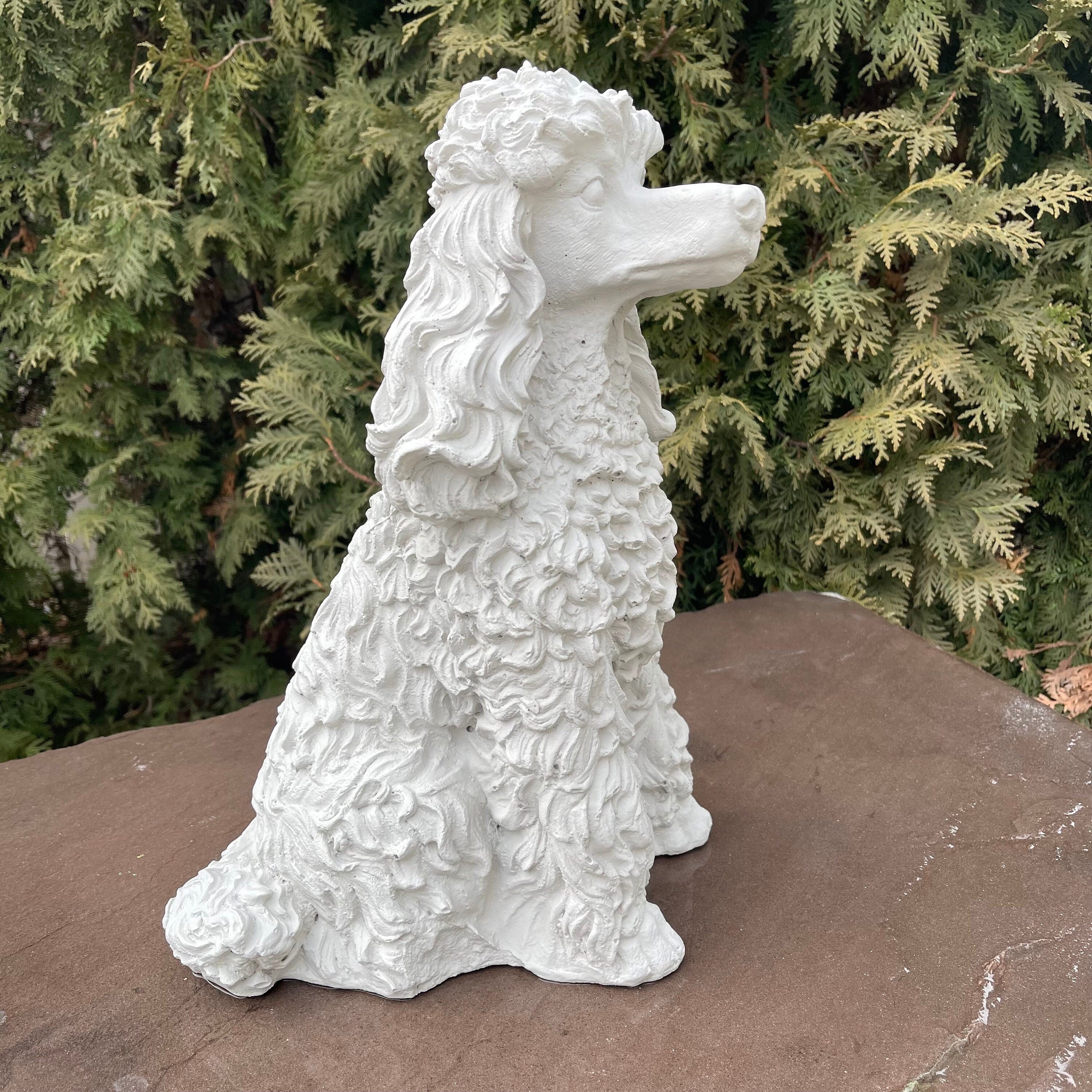 Concrete Poodle Garden Statue 14 Inch Outdoor Dog Sculpture Yard Decor Memorial Pet Art Lawn Ornament Gift