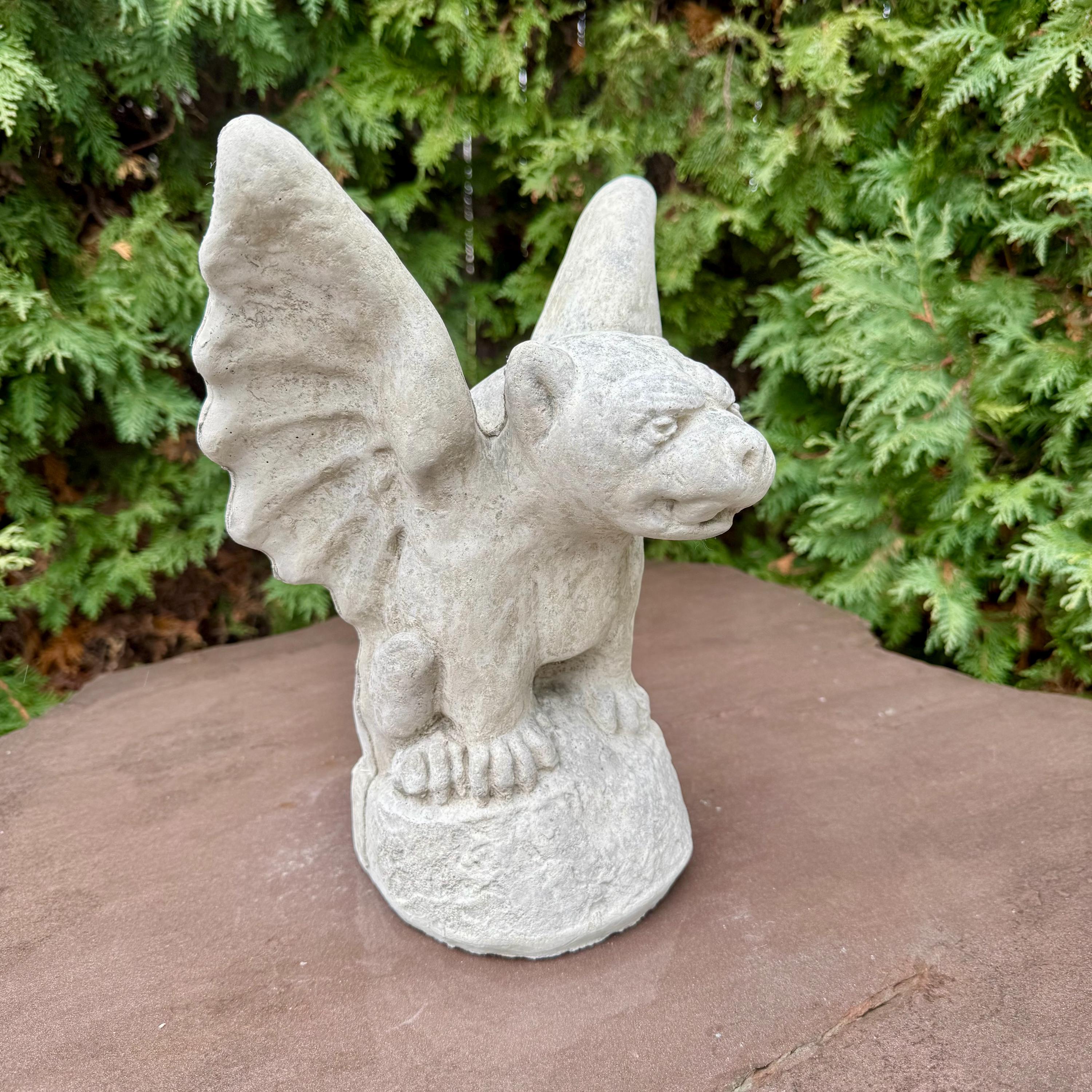 Concrete Sitting Gargoyle Statue 13" Winged Gothic Garden Sculpture Outdoor Halloween Yard Decor Ornament