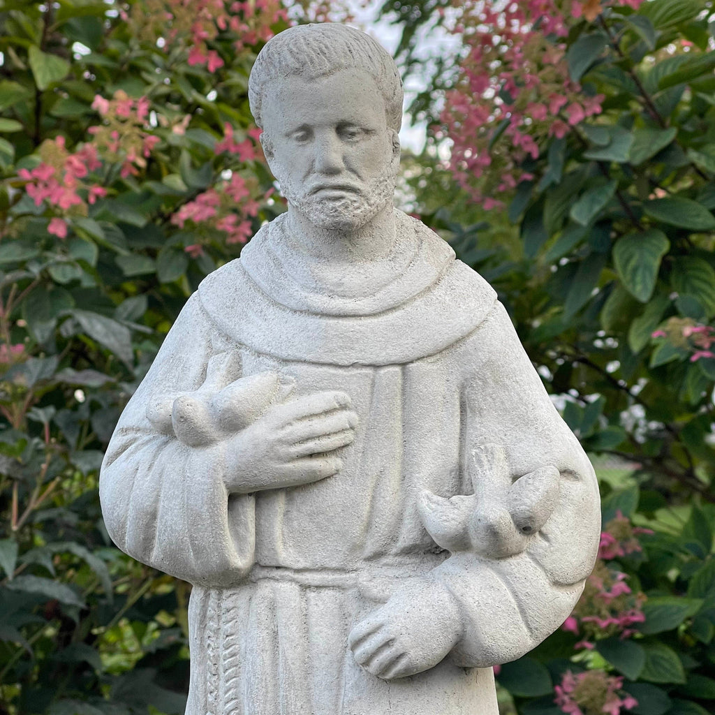 24 Inch Concrete Saint Francis Statue with Birds Catholic Garden Religious Sculpture Yard Decor Lawn Ornament Gift