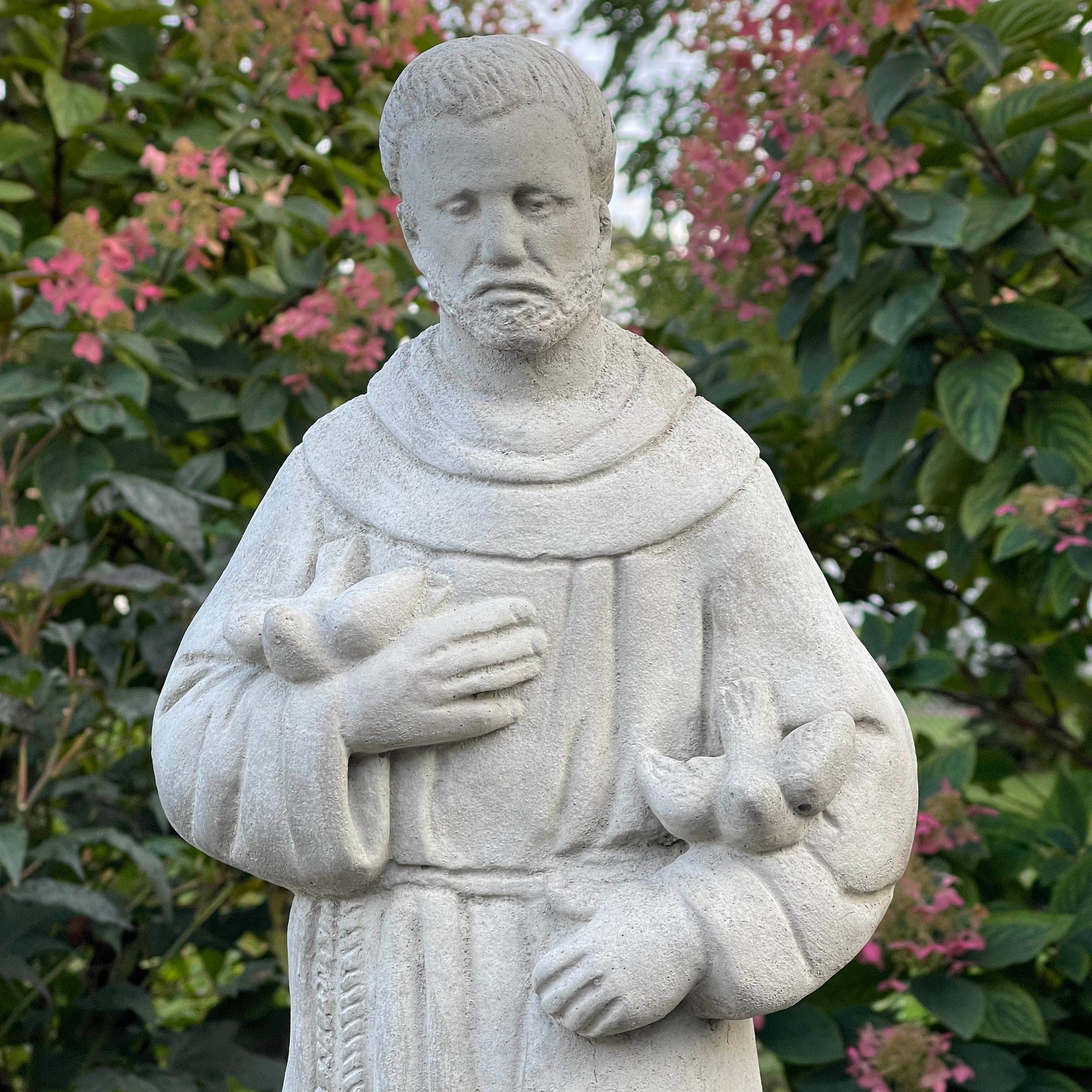 24 Inch Concrete Saint Francis Statue with Birds Catholic Garden Religious Sculpture Yard Decor Lawn Ornament Gift