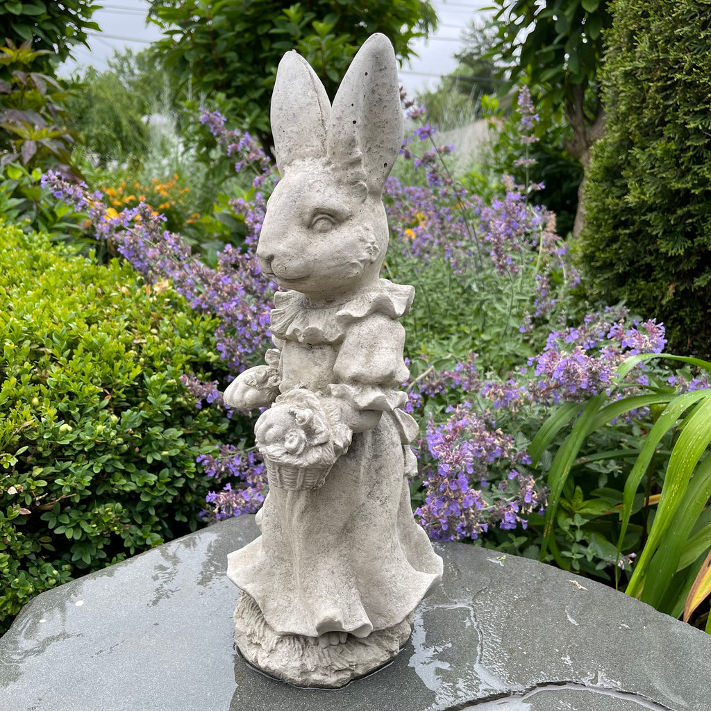 Large Lily Bobtail Concrete Rabbit Garden Statue 17"